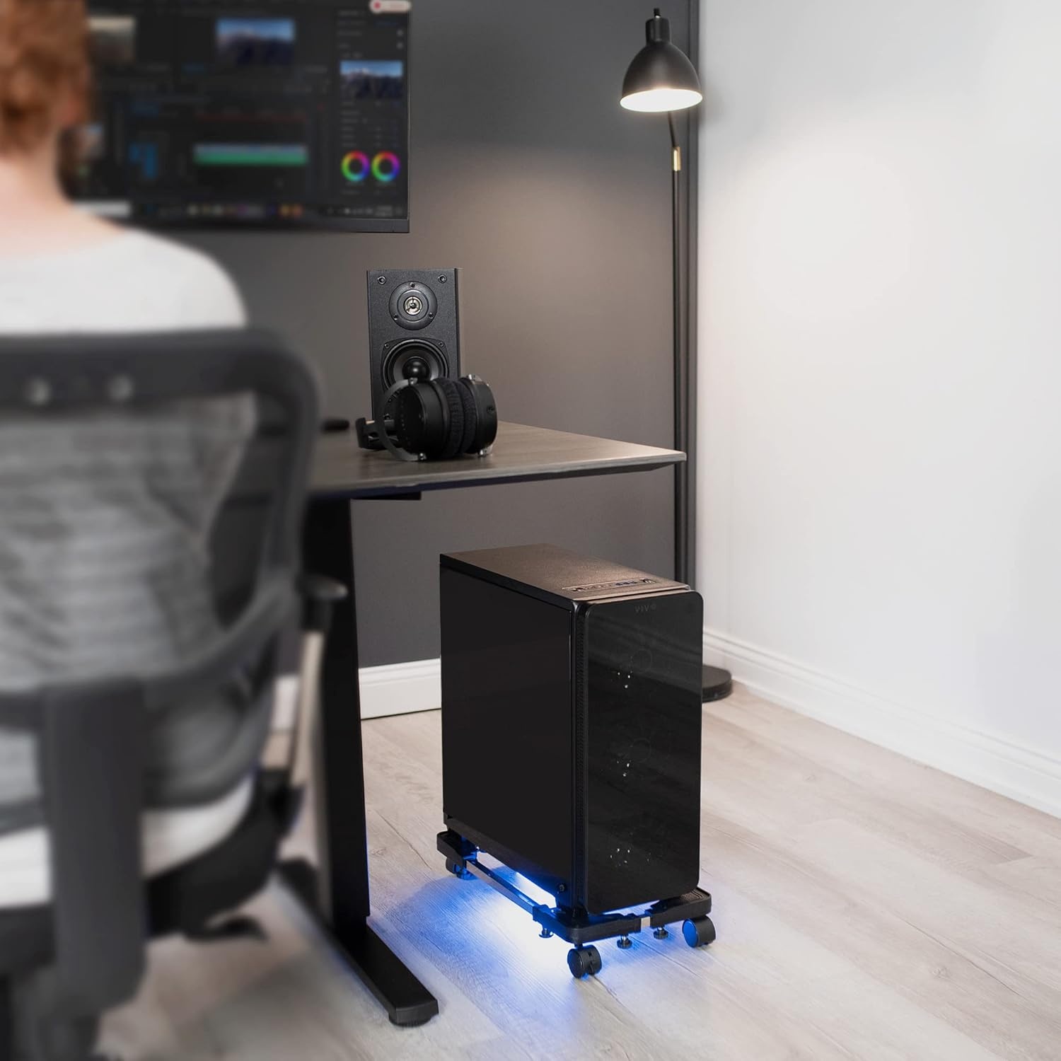 image:imageVIVO Large Steel PC Cart Rolling CPU Trolley Adjustable Mobile Computer Stand Holder with Locking Caster Wheels Fits Most Gaming PCs up to 22 x 14 inches Under Desk Black CARTPC03L