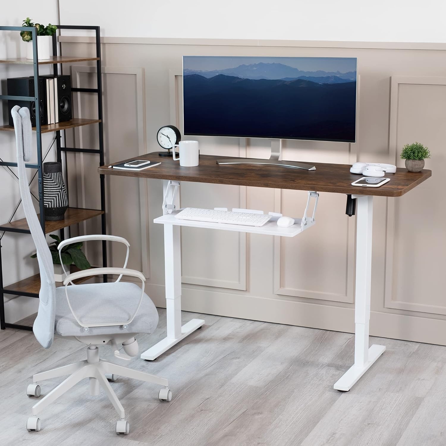 image:imageVIVO Large Under Desk 27 x 11 inch Computer Keyboard and Mouse Tray with Swinging Height Adjustment 12 Settings Platform Drawer for Typing Black MOUNTKB08SWhite