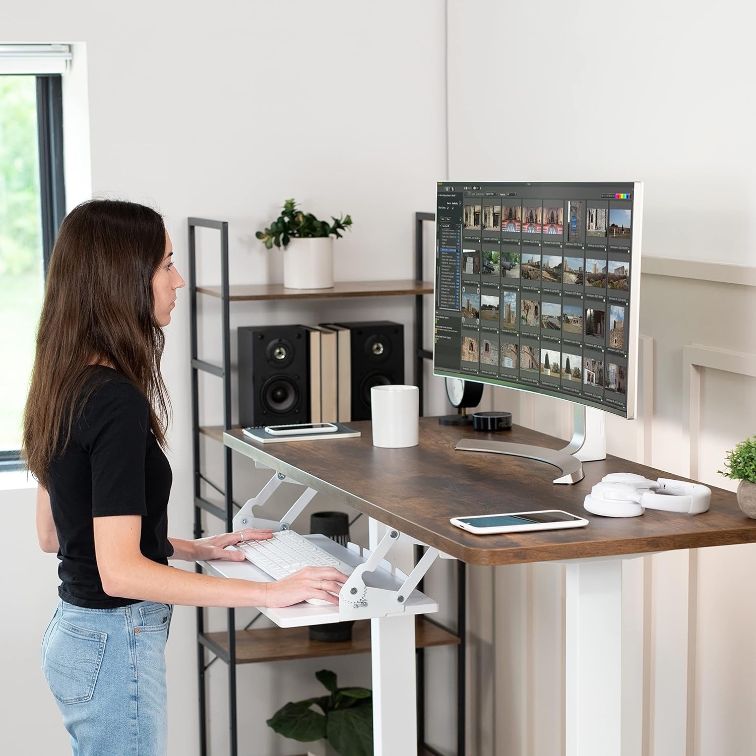 image:imageVIVO Large Under Desk 27 x 11 inch Computer Keyboard and Mouse Tray with Swinging Height Adjustment 12 Settings Platform Drawer for Typing Black MOUNTKB08SWhite