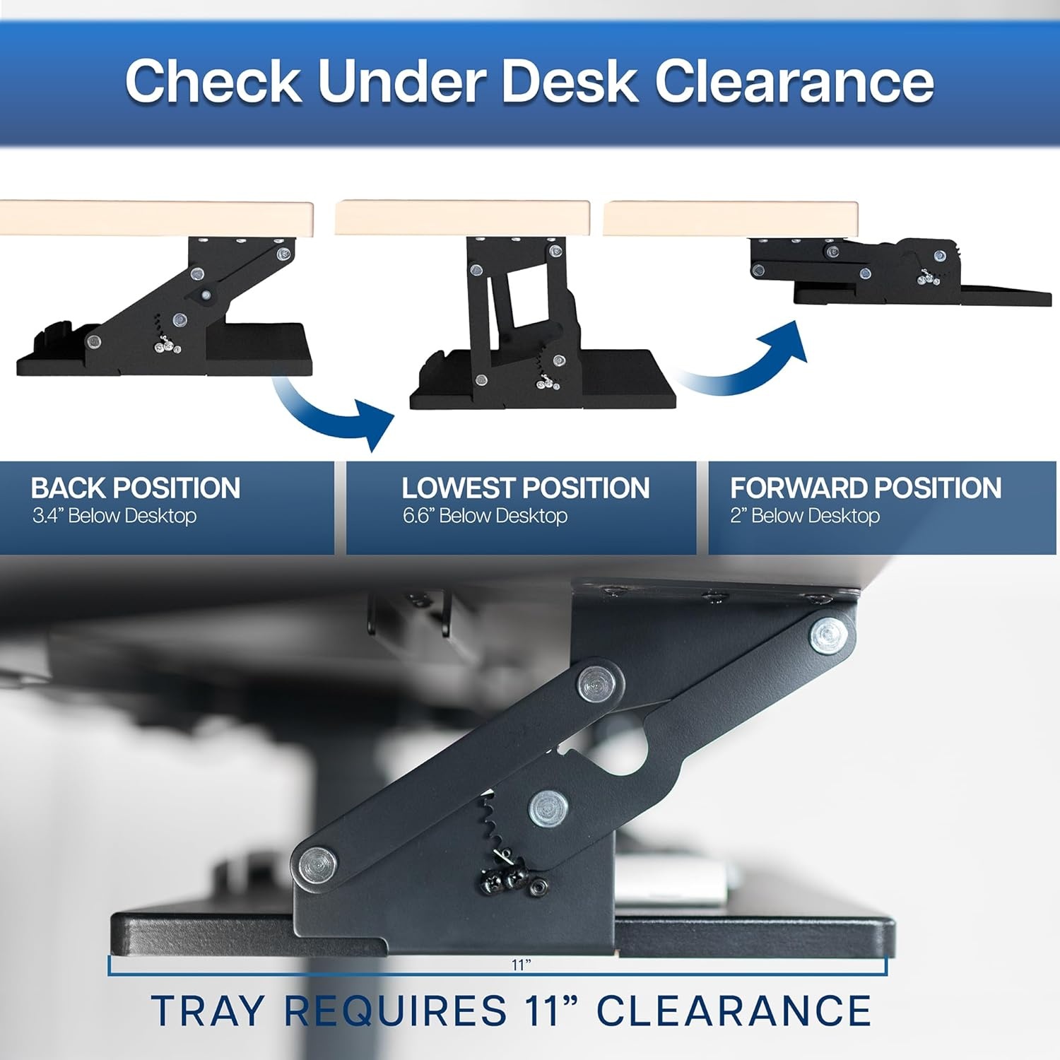 image:imageVIVO Large Under Desk 27 x 11 inch Computer Keyboard and Mouse Tray with Swinging Height Adjustment 12 Settings Platform Drawer for Typing Black MOUNTKB08SWhite