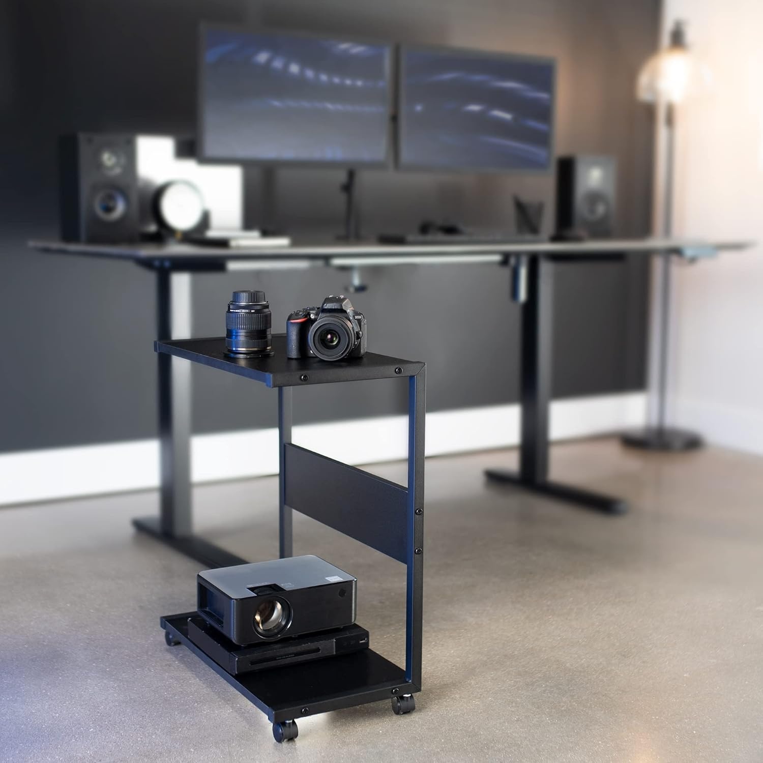 image:imageVIVO Mobile PC Cart with Storage 2Tier Shelf CPU Holder Fits Oversized Gaming PCs Printers Gaming Systems and More Computer Tower Floor Stand with Wheels Black CARTPC03