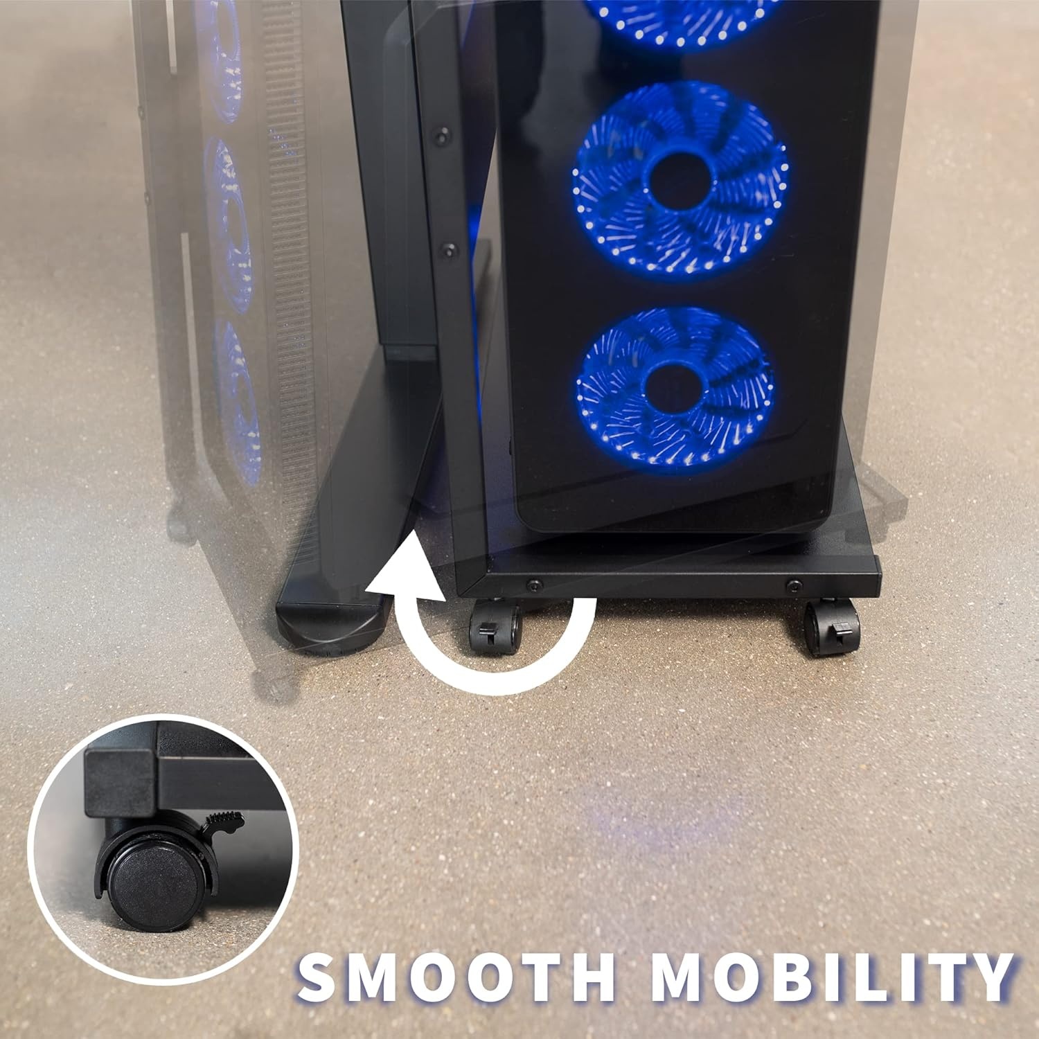image:imageVIVO Mobile PC Cart with Storage 2Tier Shelf CPU Holder Fits Oversized Gaming PCs Printers Gaming Systems and More Computer Tower Floor Stand with Wheels Black CARTPC03