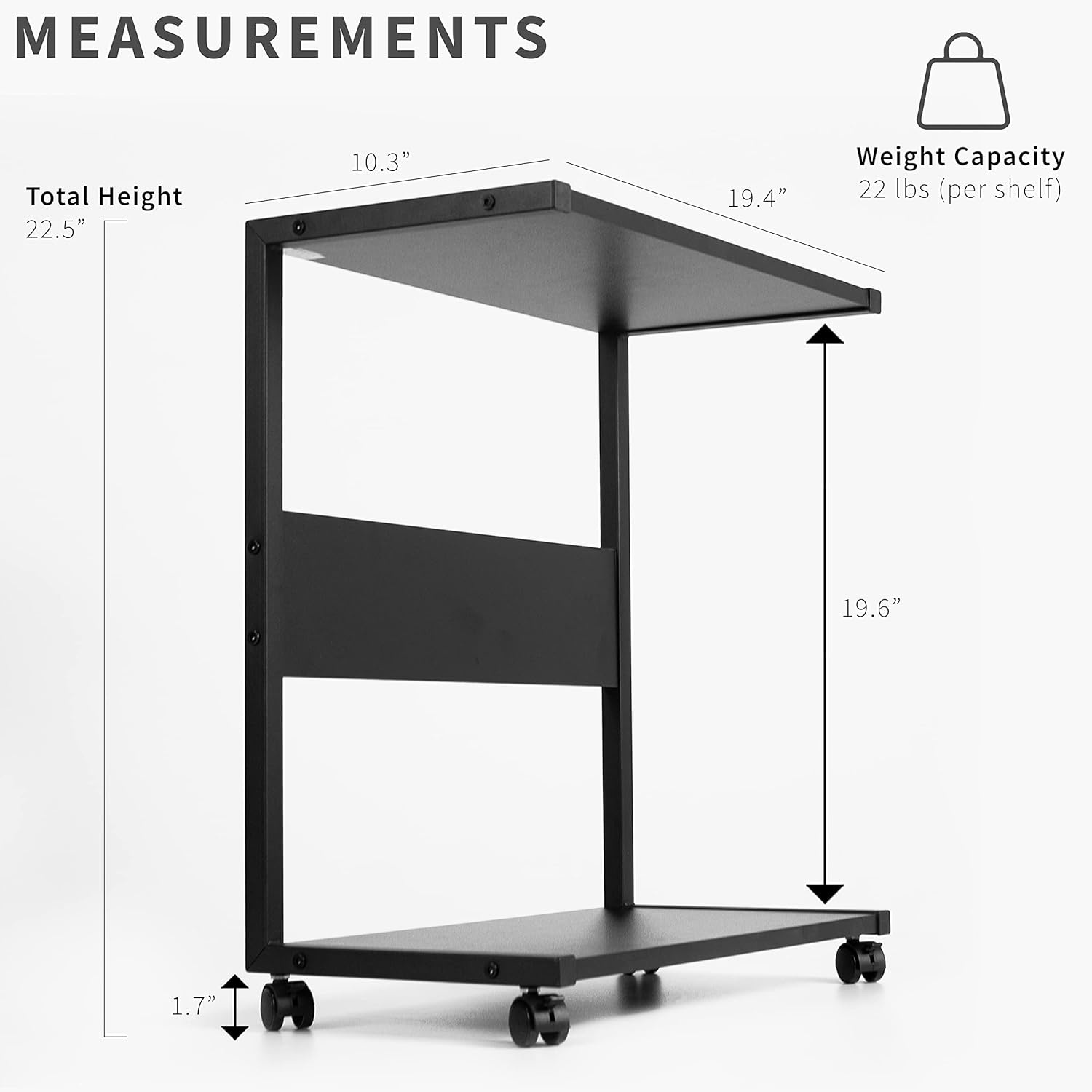 image:imageVIVO Mobile PC Cart with Storage 2Tier Shelf CPU Holder Fits Oversized Gaming PCs Printers Gaming Systems and More Computer Tower Floor Stand with Wheels Black CARTPC03