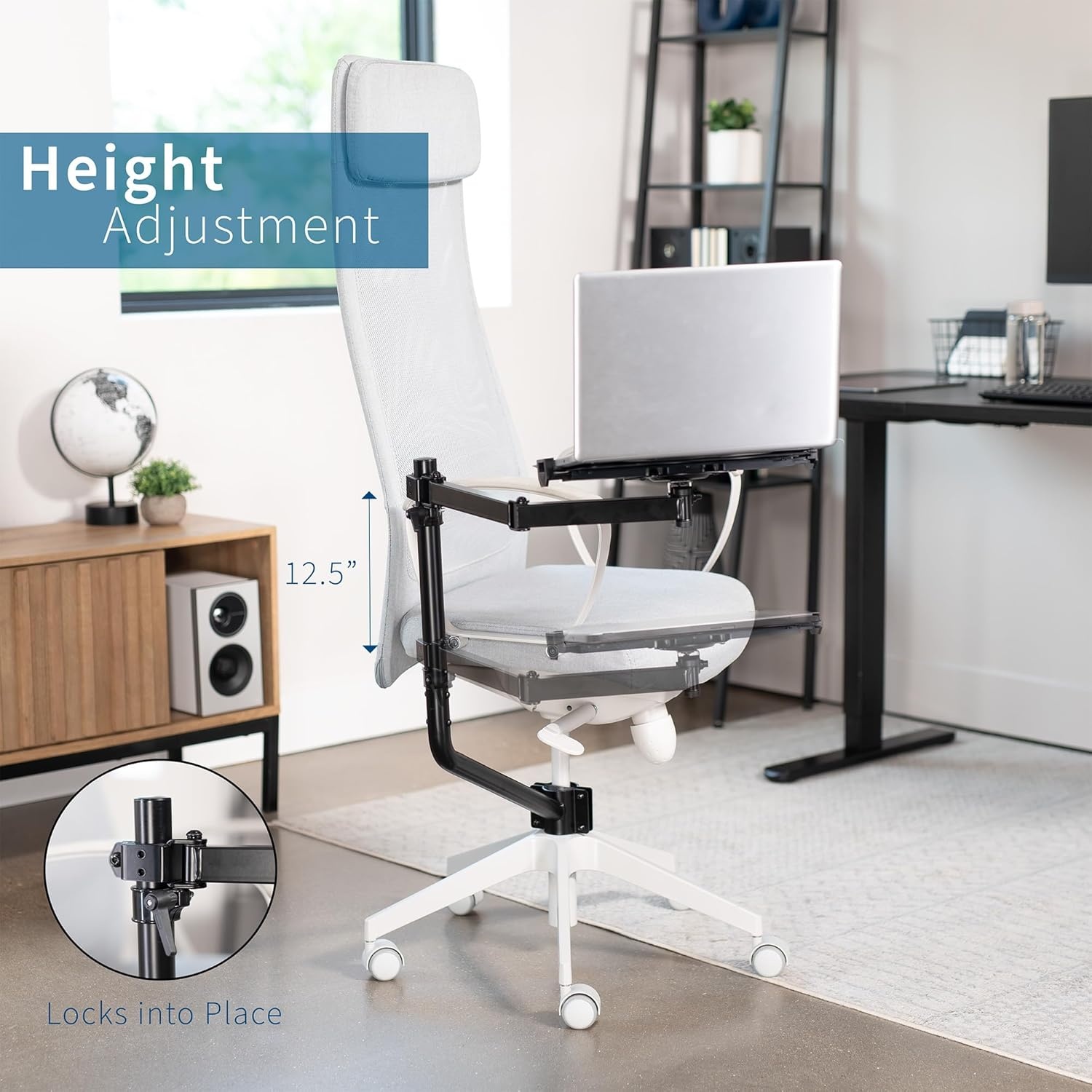 image:imageVIVO Office Chair Mounted 12 x 9 Inch Laptop Tray Ergonomic Tilt Full Motion 360 Degree Rotation Black MOUNTKB08CL