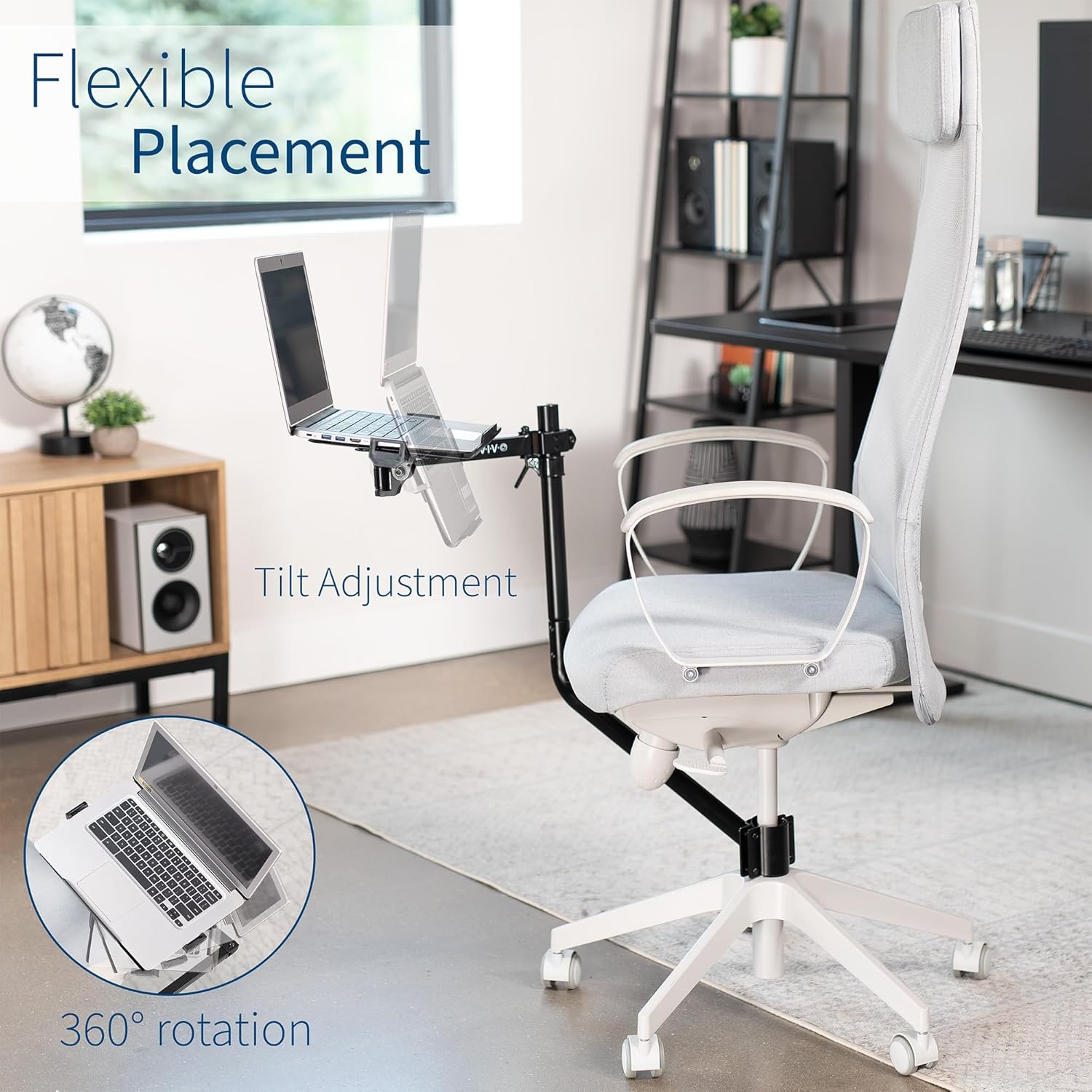 image:imageVIVO Office Chair Mounted 12 x 9 Inch Laptop Tray Ergonomic Tilt Full Motion 360 Degree Rotation Black MOUNTKB08CL