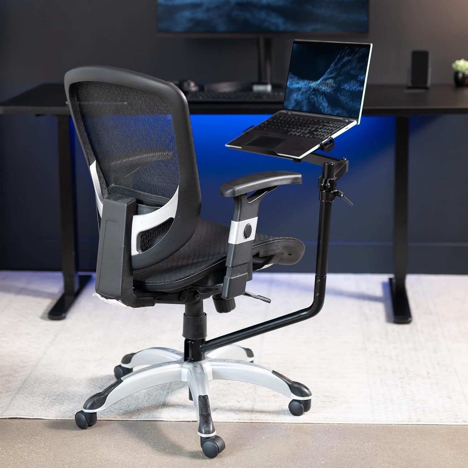 image:imageVIVO Office Chair Mounted 12 x 9 Inch Laptop Tray Ergonomic Tilt Full Motion 360 Degree Rotation Black MOUNTKB08CL