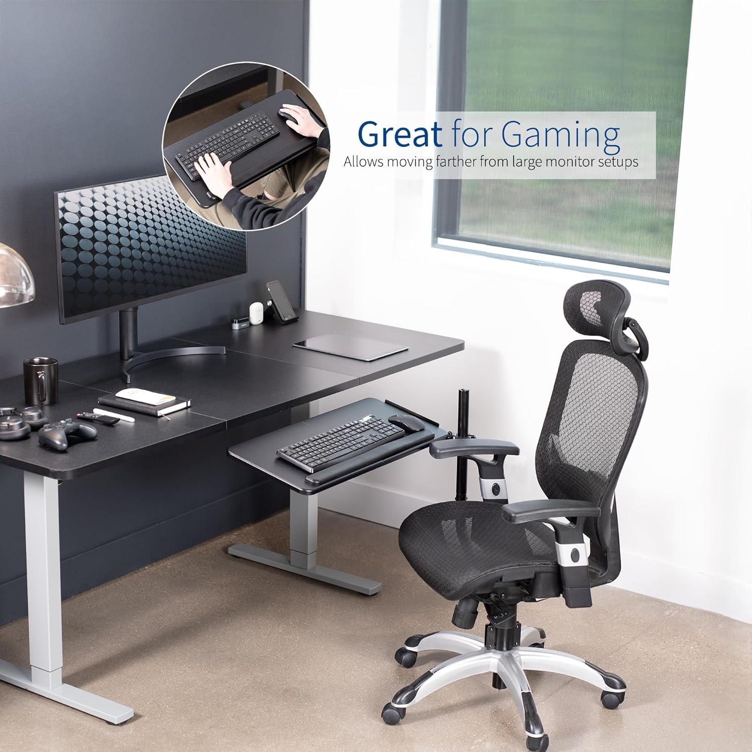 image:imageVIVO Office Chair Mounted 26 x 12 Inch Keyboard and Mouse Tray Ergonomic Tilt Full Motion 360 Degree Rotation Black MOUNTKB08C