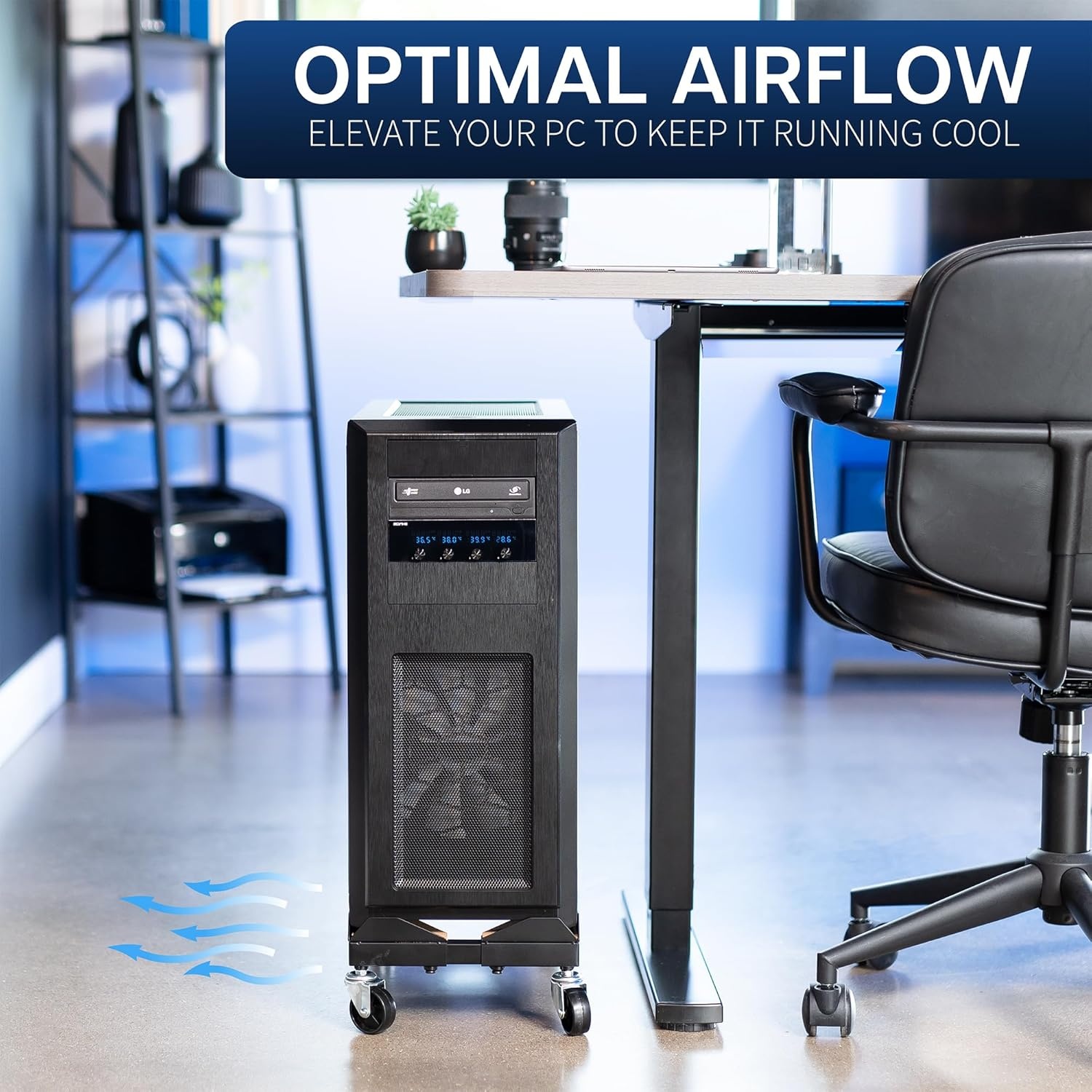image:imageVIVO Premium Large Steel PC Cart Rolling CPU Trolley Adjustable Mobile Computer Stand Holder with Locking Wheels Fits Most Gaming PCs up to 25 x 12 inches Under Desk Black CARTPC03D