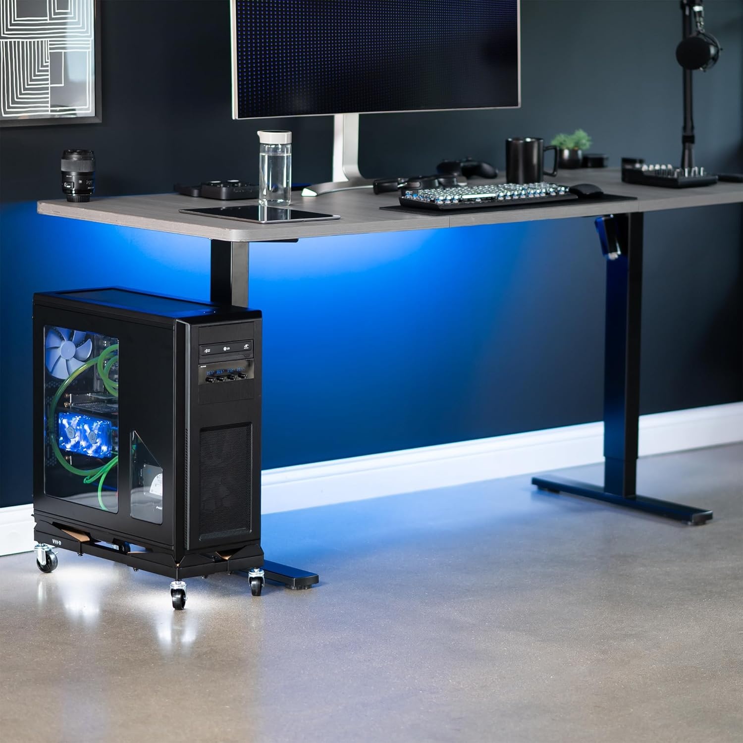 image:imageVIVO Premium Large Steel PC Cart Rolling CPU Trolley Adjustable Mobile Computer Stand Holder with Locking Wheels Fits Most Gaming PCs up to 25 x 12 inches Under Desk Black CARTPC03D