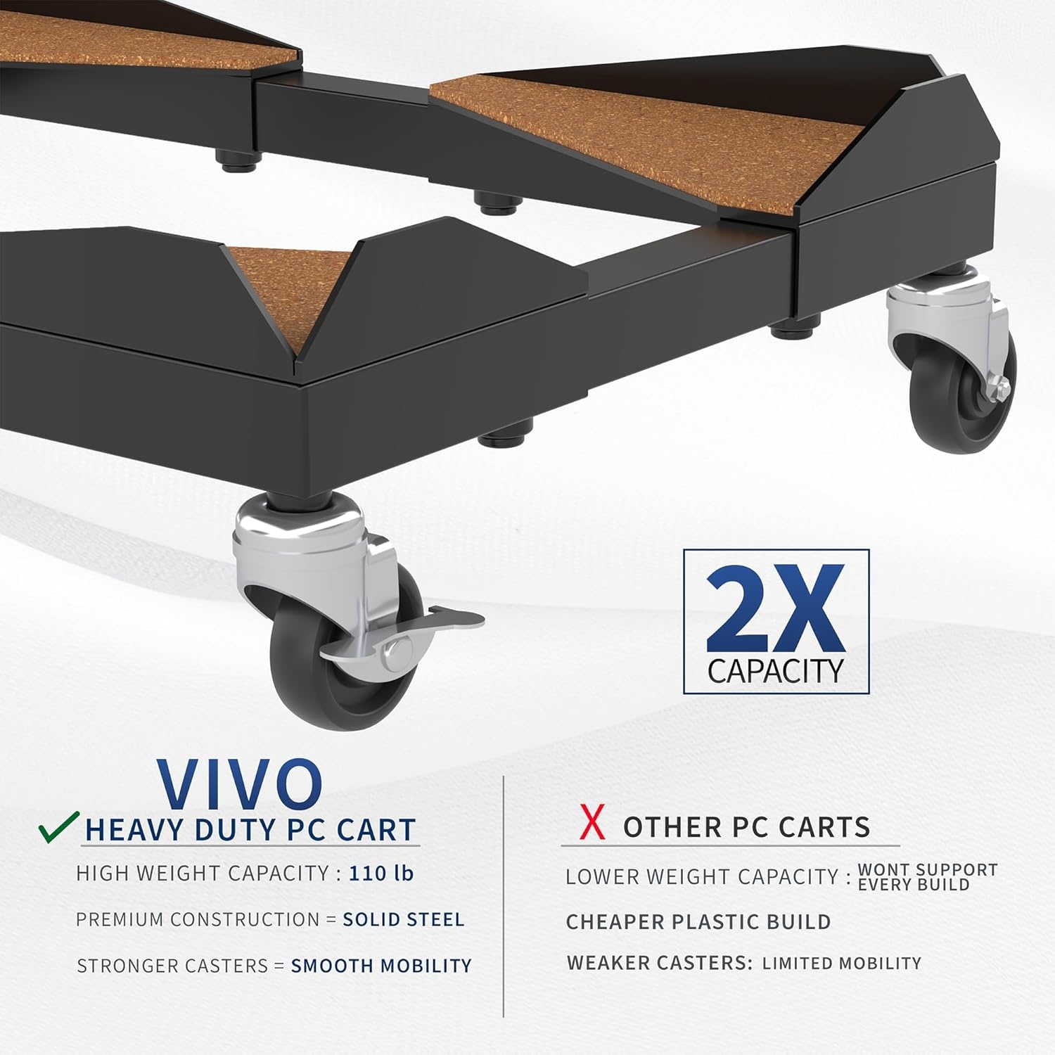 image:imageVIVO Premium Large Steel PC Cart Rolling CPU Trolley Adjustable Mobile Computer Stand Holder with Locking Wheels Fits Most Gaming PCs up to 25 x 12 inches Under Desk Black CARTPC03D