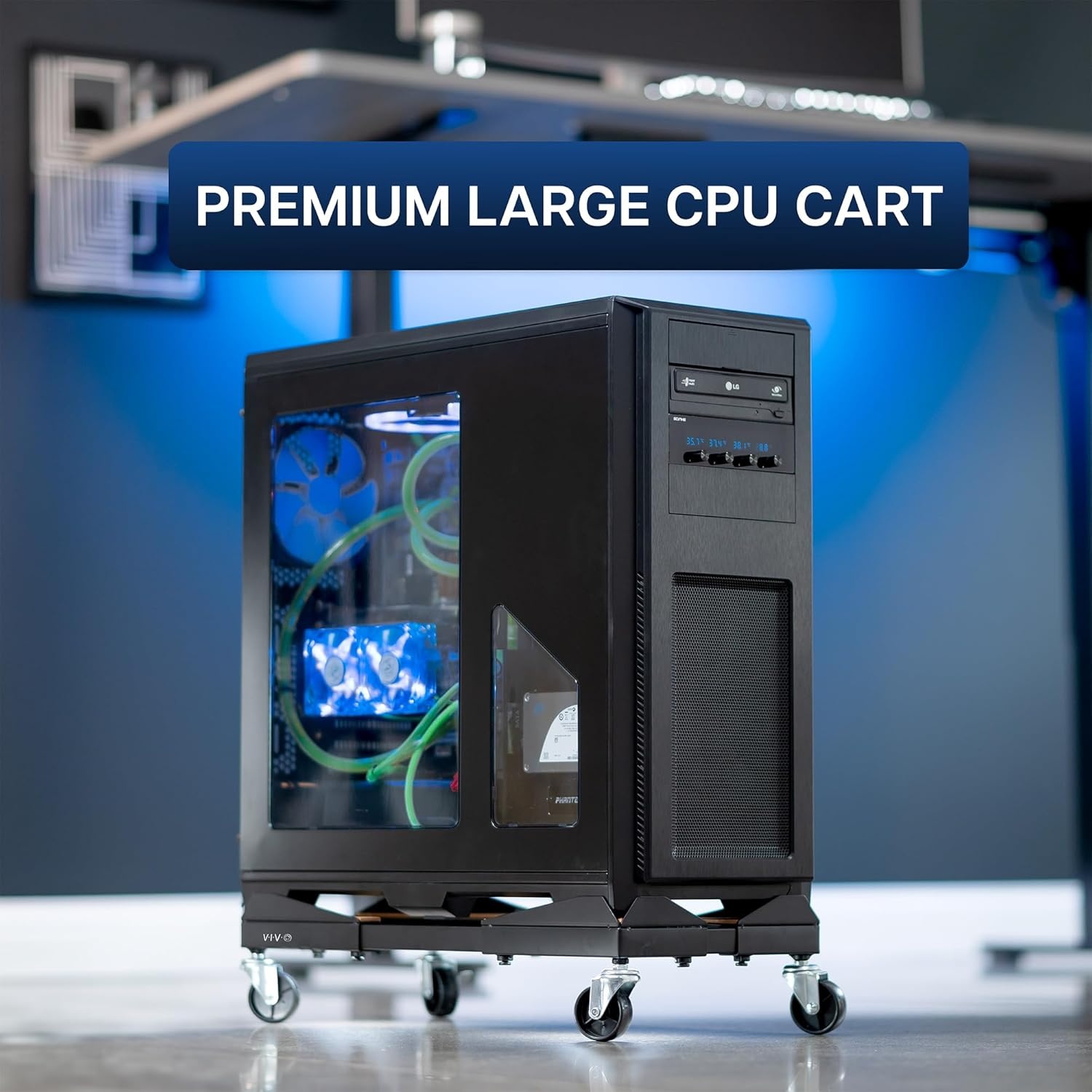 image:imageVIVO Premium Large Steel PC Cart Rolling CPU Trolley Adjustable Mobile Computer Stand Holder with Locking Wheels Fits Most Gaming PCs up to 25 x 12 inches Under Desk Black CARTPC03D