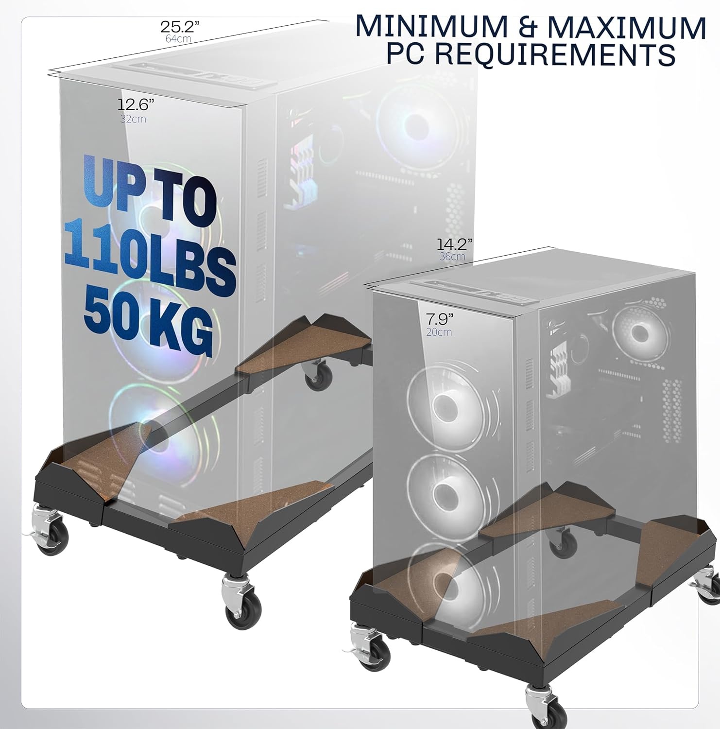 image:imageVIVO Premium Large Steel PC Cart Rolling CPU Trolley Adjustable Mobile Computer Stand Holder with Locking Wheels Fits Most Gaming PCs up to 25 x 12 inches Under Desk Black CARTPC03D