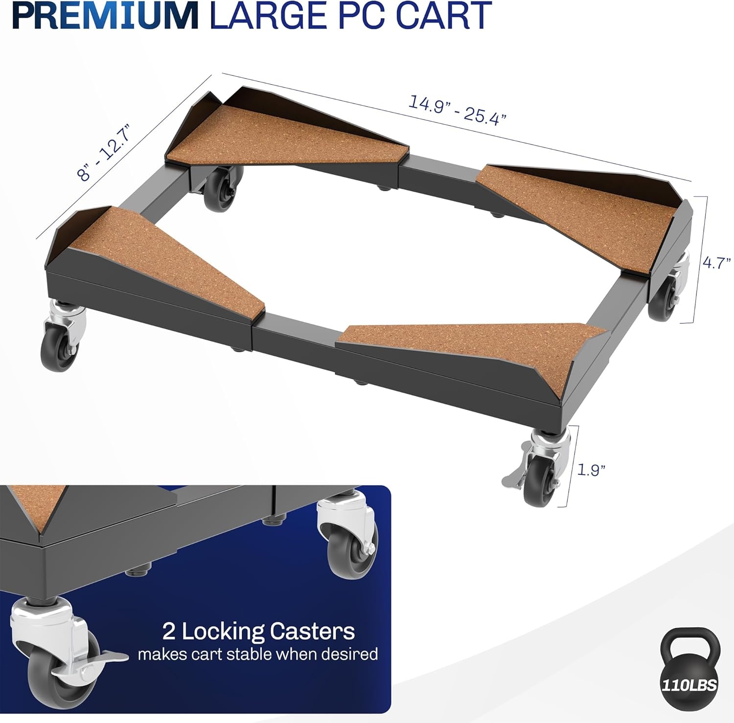 image:imageVIVO Premium Large Steel PC Cart Rolling CPU Trolley Adjustable Mobile Computer Stand Holder with Locking Wheels Fits Most Gaming PCs up to 25 x 12 inches Under Desk Black CARTPC03D