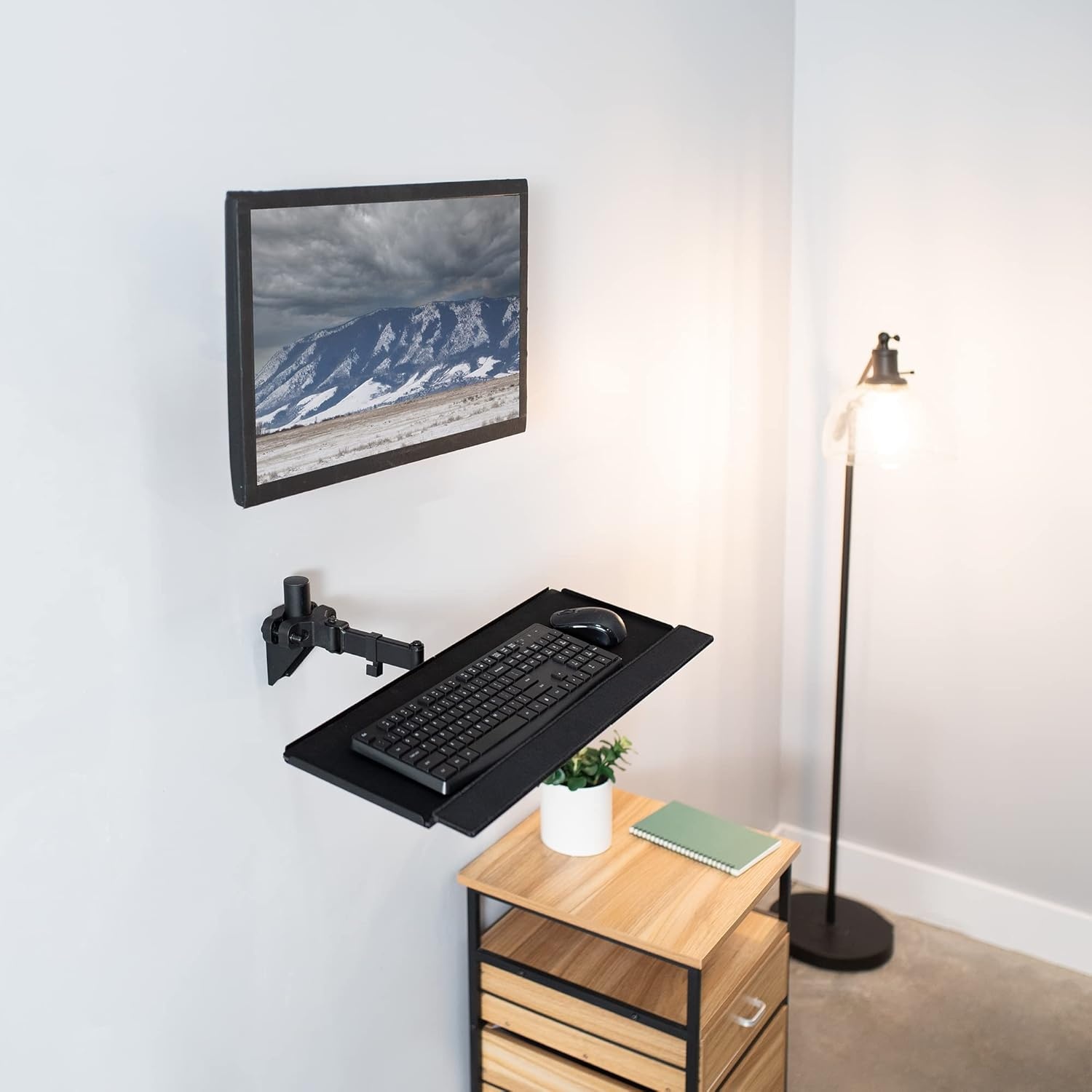 image:imageVIVO Universal 26 Inch Keyboard and Mouse Tray Pole Mount 360 Degree Rotation Neutral Writing Position Black MountPOLEKB