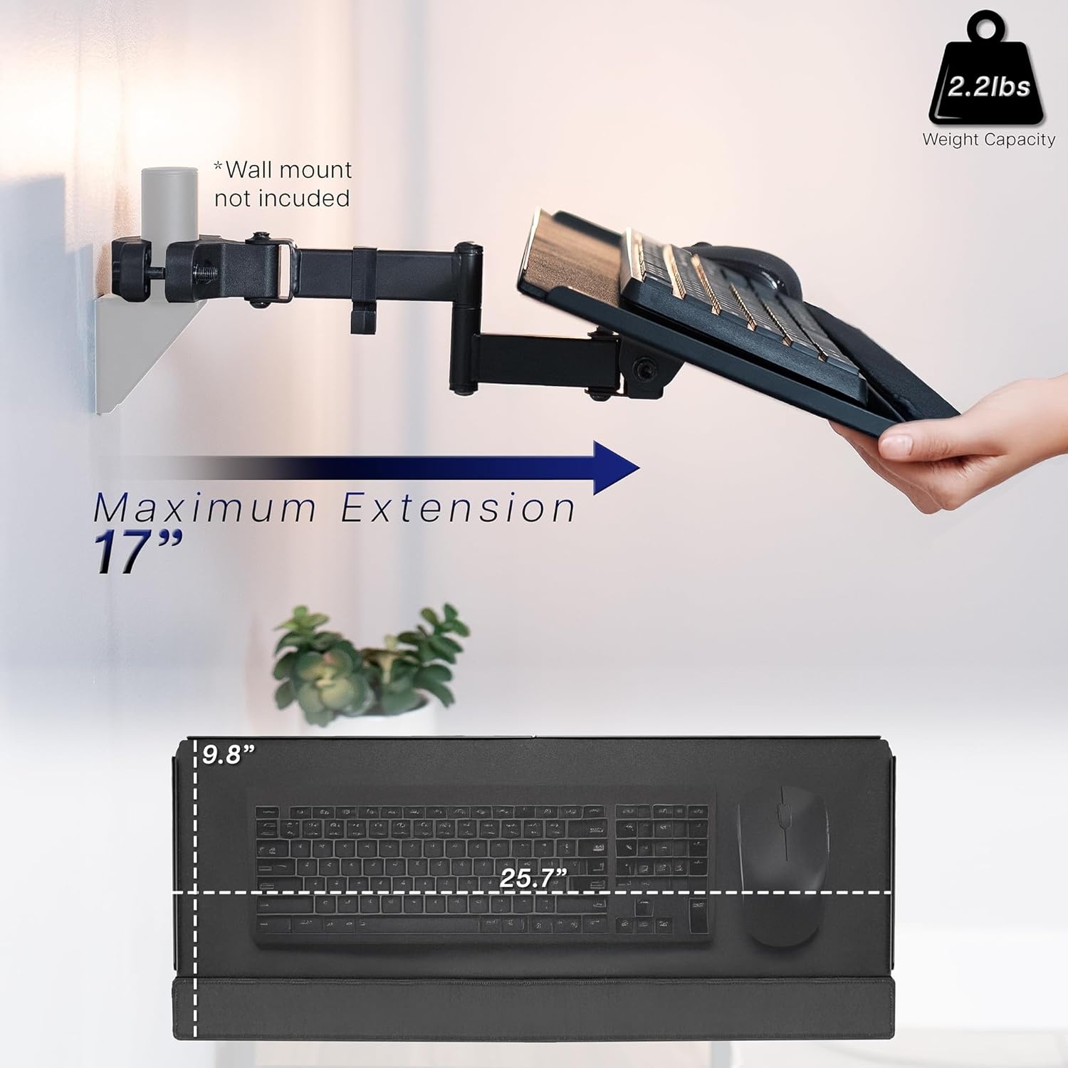 image:imageVIVO Universal 26 Inch Keyboard and Mouse Tray Pole Mount 360 Degree Rotation Neutral Writing Position Black MountPOLEKB