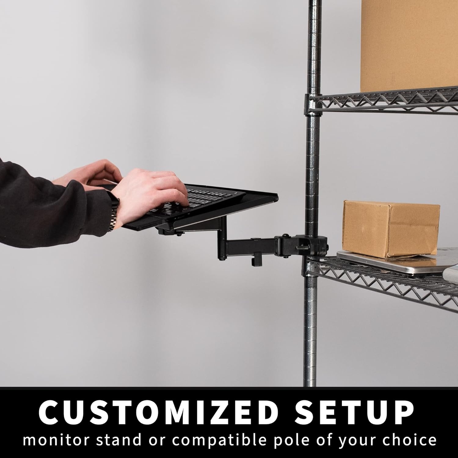 image:imageVIVO Universal 26 Inch Keyboard and Mouse Tray Pole Mount 360 Degree Rotation Neutral Writing Position Black MountPOLEKB