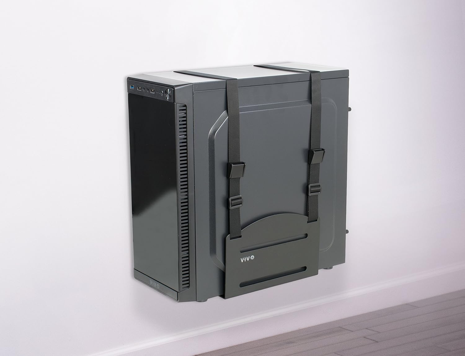 image:imageVIVO Universal PC Wall Mount Adjustable Steel Bracket Computer Case Open Frame CPU Strap Holder Black MOUNTPC03Vwall mount Pack of 3