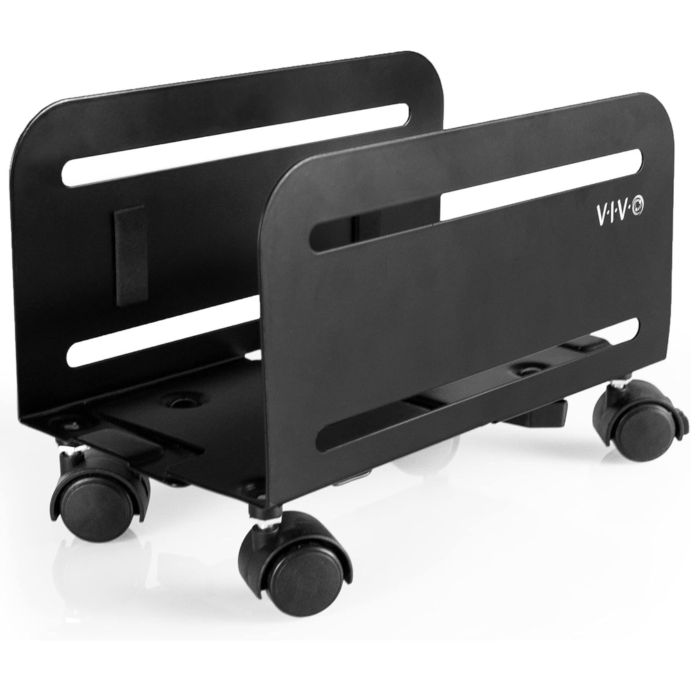 image:imageVIVO Large Mobile Adjustable 2Tier PC Stand Premium Gaming CPU Computer Tower and Mouse Storage Rolling Floor Cart Locking Caster Wheels Black CARTPC03PMid Tower Cart