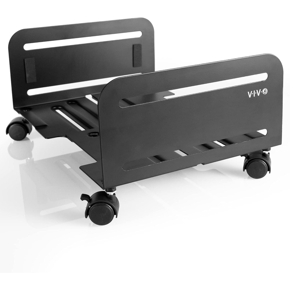 image:imageVIVO Large Mobile Adjustable 2Tier PC Stand Premium Gaming CPU Computer Tower and Mouse Storage Rolling Floor Cart Locking Caster Wheels Black CARTPC03PFull Tower Cart