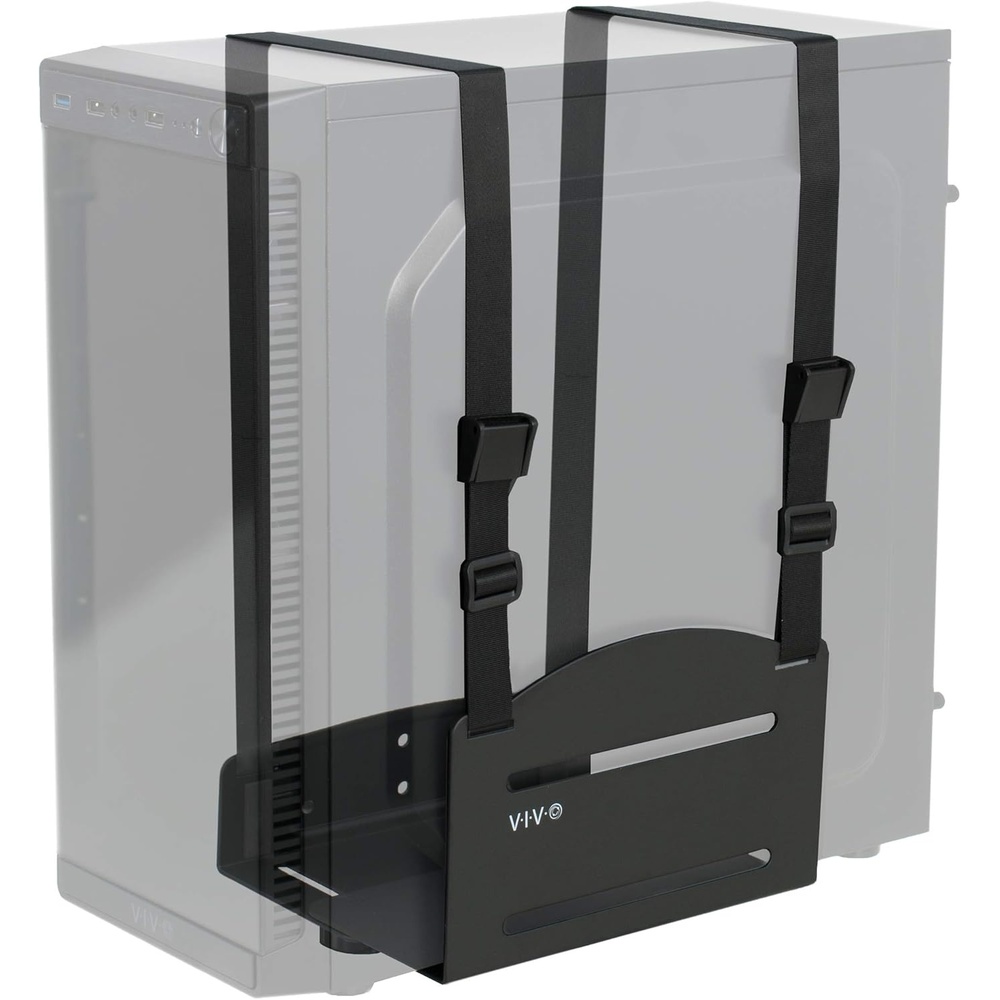 image:imageVIVO Universal PC Wall Mount Adjustable Steel Bracket Computer Case Open Frame CPU Strap Holder Black MOUNTPC03Vwall mount