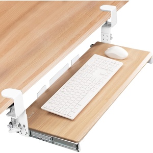 image:imageVIVO Large Height Adjustable Under Desk Keyboard Tray Cclamp Mount System 2733 Including Clamps x 11 inch SlideOut Platform for Typing Black MOUNTKB05HBLight Wood