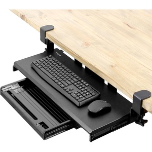 image:imageVIVO Large Keyboard Tray Under Desk Pull Out Platform with Pencil Drawer Extra Sturdy C Clamp Mount 27 33 Including Clamps x 11 inch SlideOut Tray with Storage Drawer Black MOUNTKB054DBlack
