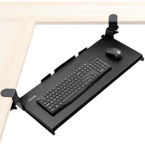 image:imageVIVO Large Pull Out Keyboard Tray for Corner Desk 27 33 Including Clamps x 11 inch SlideOut Platform Computer Drawer 90Degree Swivel CClamps for LShaped Workstation Black MOUNTKB10C
