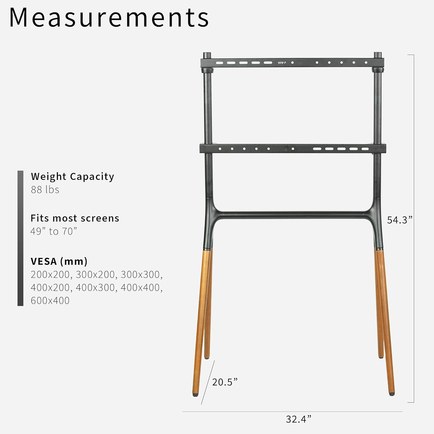image:imageVIVO Artistic Easel 45 to 65 inch LED LCD Screen Studio TV Display Stand Adjustable TV Mount with Swivel and Tripod Base Black Bracket Dark Walnut Legs STANDTV65ABlack Treated Wood