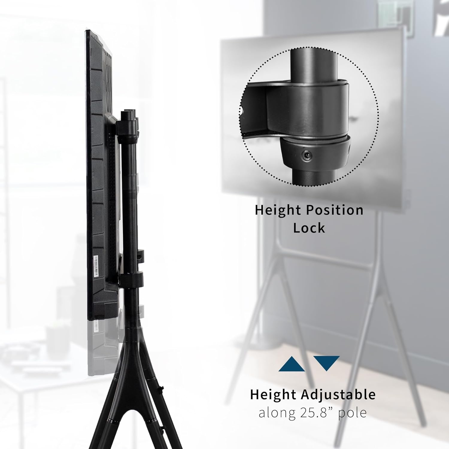 image:imageVIVO Artistic Easel 45 to 65 inch LED LCD Screen Studio TV Display Stand Adjustable TV Mount with Swivel and Tripod Base Black Bracket Dark Walnut Legs STANDTV65ABlack Black