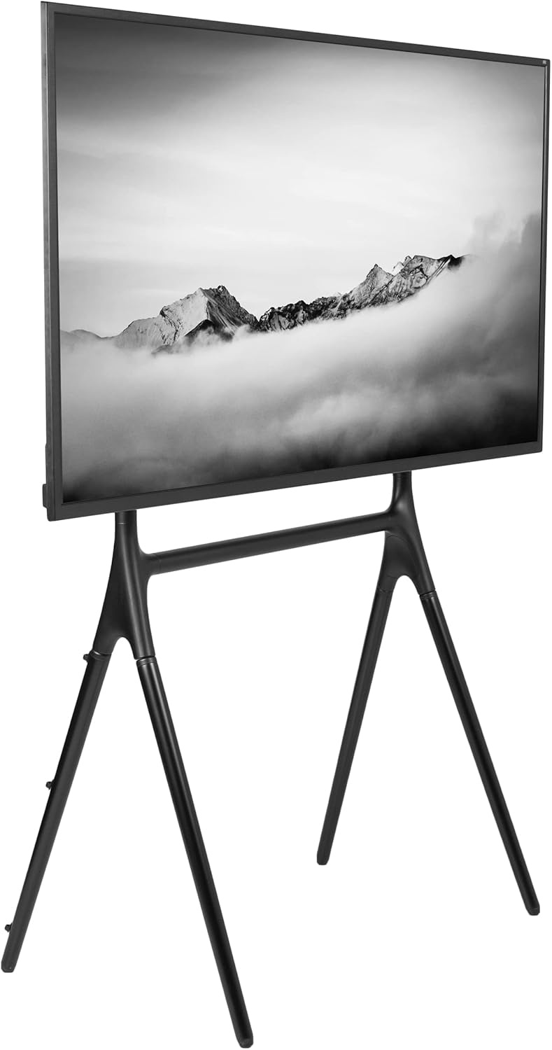 image:imageVIVO Artistic Easel 45 to 65 inch LED LCD Screen Studio TV Display Stand Adjustable TV Mount with Swivel and Tripod Base Black Bracket Dark Walnut Legs STANDTV65ABlack Black