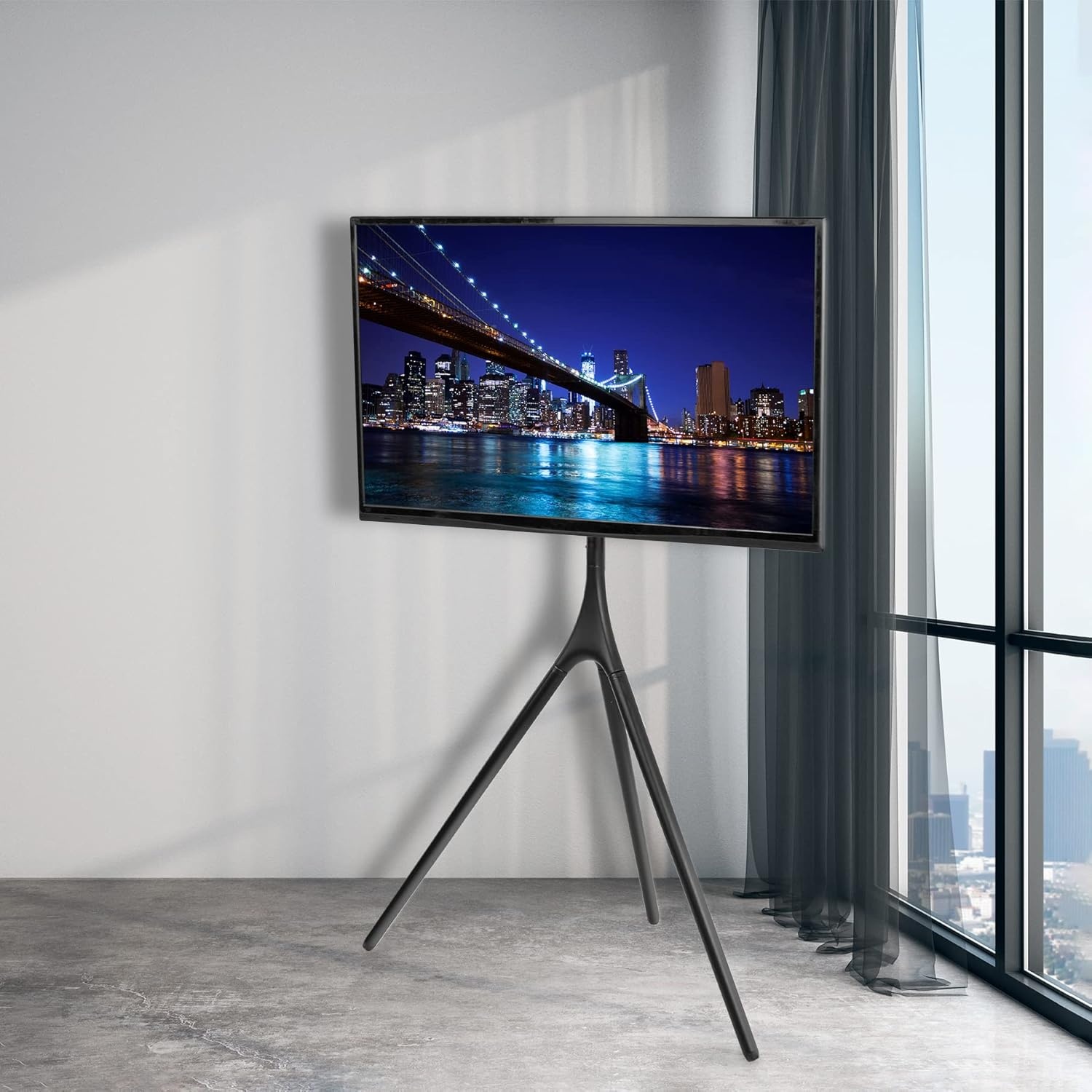 image:imageVIVO Artistic Easel 45 to 65 inch LED LCD Screen Studio TV Display Stand Adjustable TV Mount with Swivel and Tripod Base Black Bracket Dark Walnut Legs STANDTV65ABlack Black