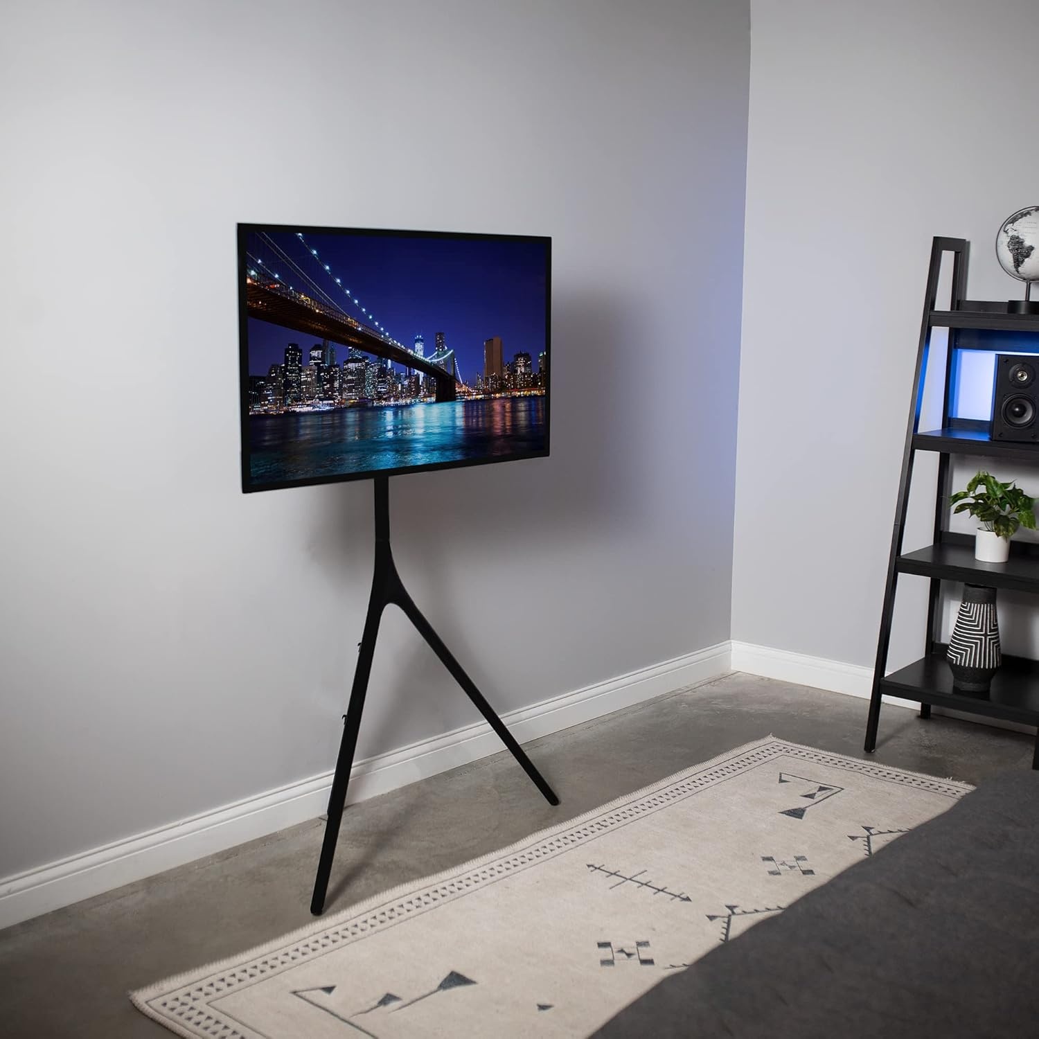 image:imageVIVO Artistic Easel 45 to 65 inch LED LCD Screen Studio TV Display Stand Adjustable TV Mount with Swivel and Tripod Base Black Bracket Dark Walnut Legs STANDTV65ABlack Black