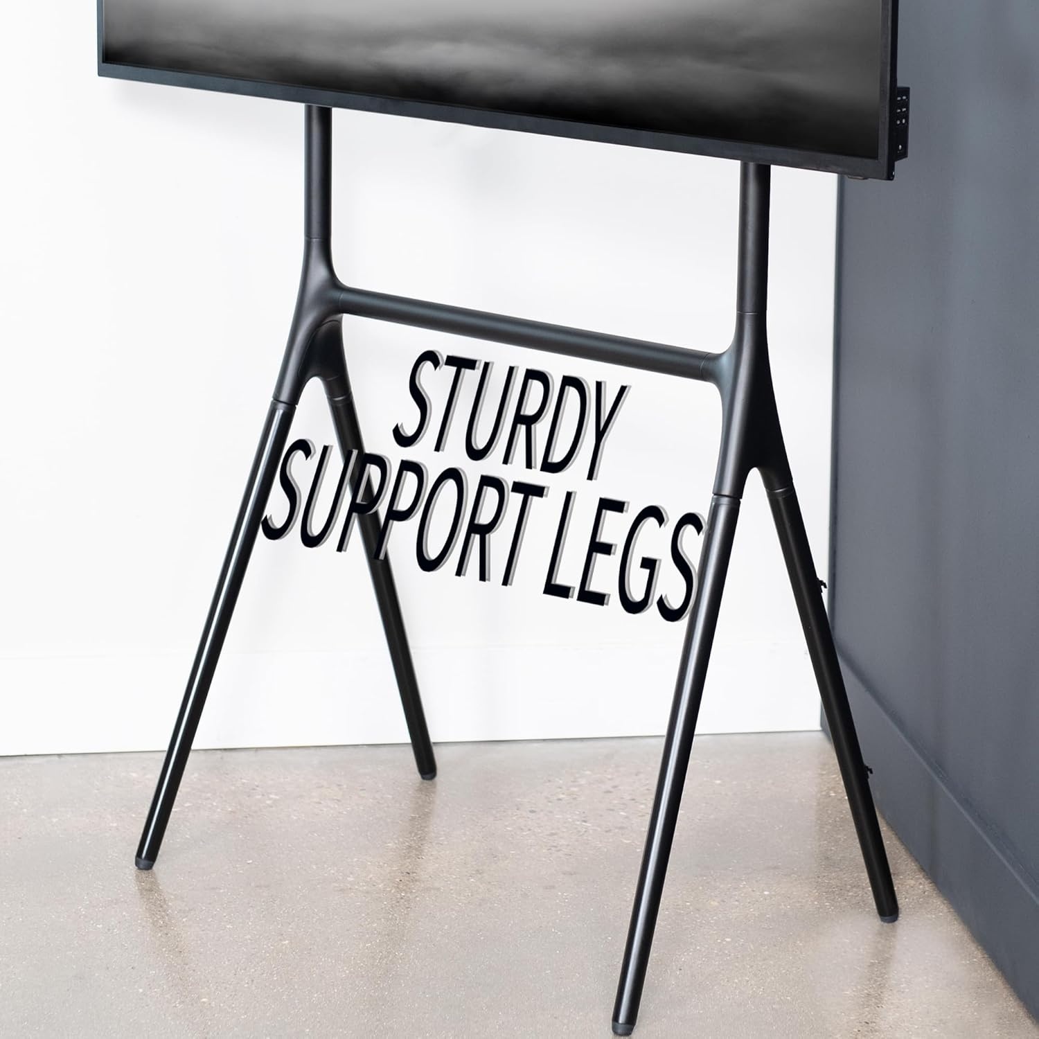 image:imageVIVO Artistic Easel 45 to 65 inch LED LCD Screen Studio TV Display Stand Adjustable TV Mount with Swivel and Tripod Base Black Bracket Dark Walnut Legs STANDTV65ABlack Black