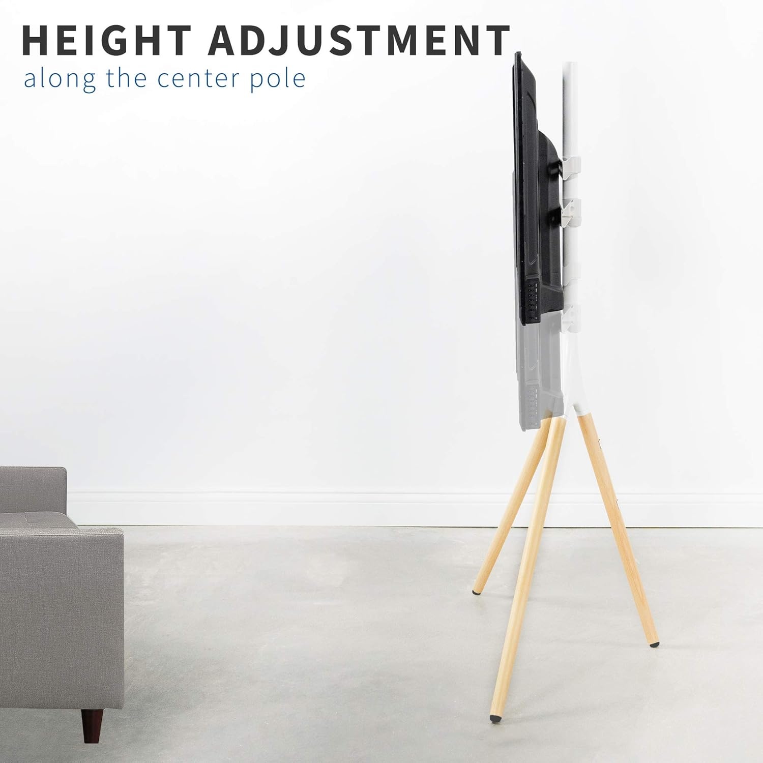 image:imageVIVO Artistic Easel 45 to 65 inch LED LCD Screen Studio TV Display Stand Adjustable TV Mount with Swivel and Tripod Base Black Bracket Dark Walnut Legs STANDTV65AWhite Wood