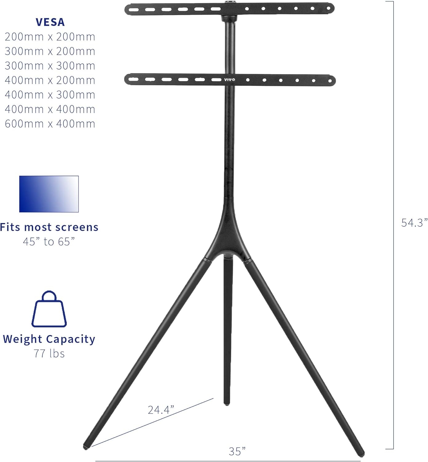 image:imageVIVO Artistic Easel 45 to 65 inch LED LCD Screen Studio TV Display Stand Adjustable TV Mount with Swivel and Tripod Base Black Bracket Dark Walnut Legs STANDTV65ABlack Black