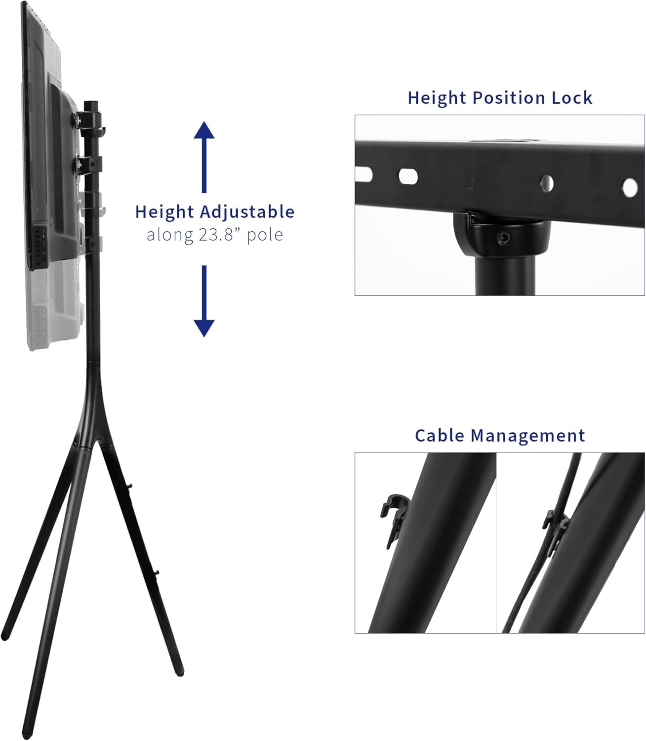 image:imageVIVO Artistic Easel 45 to 65 inch LED LCD Screen Studio TV Display Stand Adjustable TV Mount with Swivel and Tripod Base Black Bracket Dark Walnut Legs STANDTV65ABlack Black