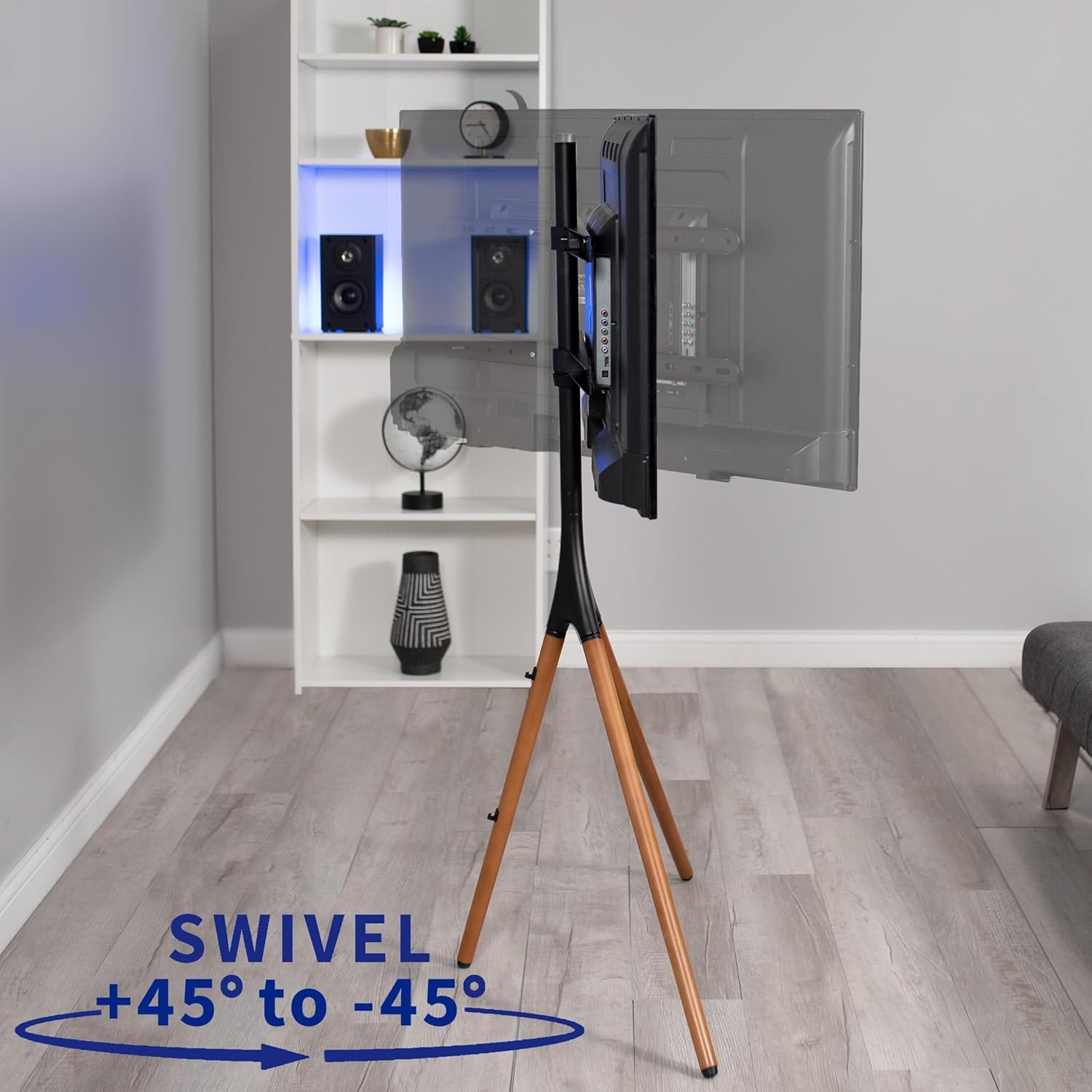 image:imageVIVO Artistic Easel 45 to 65 inch LED LCD Screen Studio TV Display Stand Adjustable TV Mount with Swivel and Tripod Base Black Bracket Dark Walnut Legs STANDTV65ABlack Treated Wood