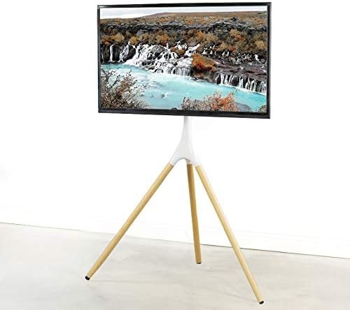 image:imageVIVO Artistic Easel 45 to 65 inch LED LCD Screen Studio TV Display Stand Adjustable TV Mount with Swivel and Tripod Base Black Bracket Dark Walnut Legs STANDTV65AWhite Wood