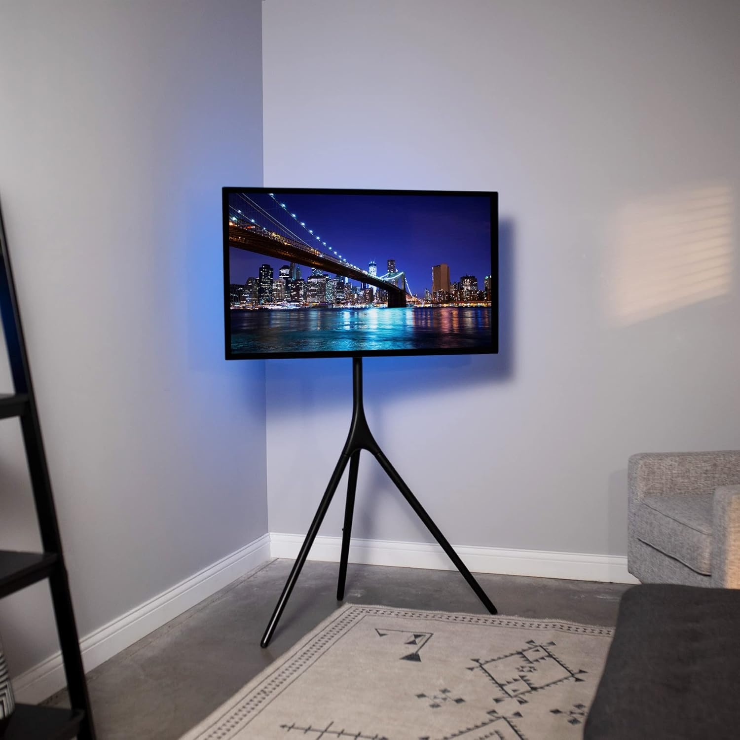 image:imageVIVO Artistic Easel 45 to 65 inch LED LCD Screen Studio TV Display Stand Adjustable TV Mount with Swivel and Tripod Base Black Bracket Dark Walnut Legs STANDTV65ABlack Black