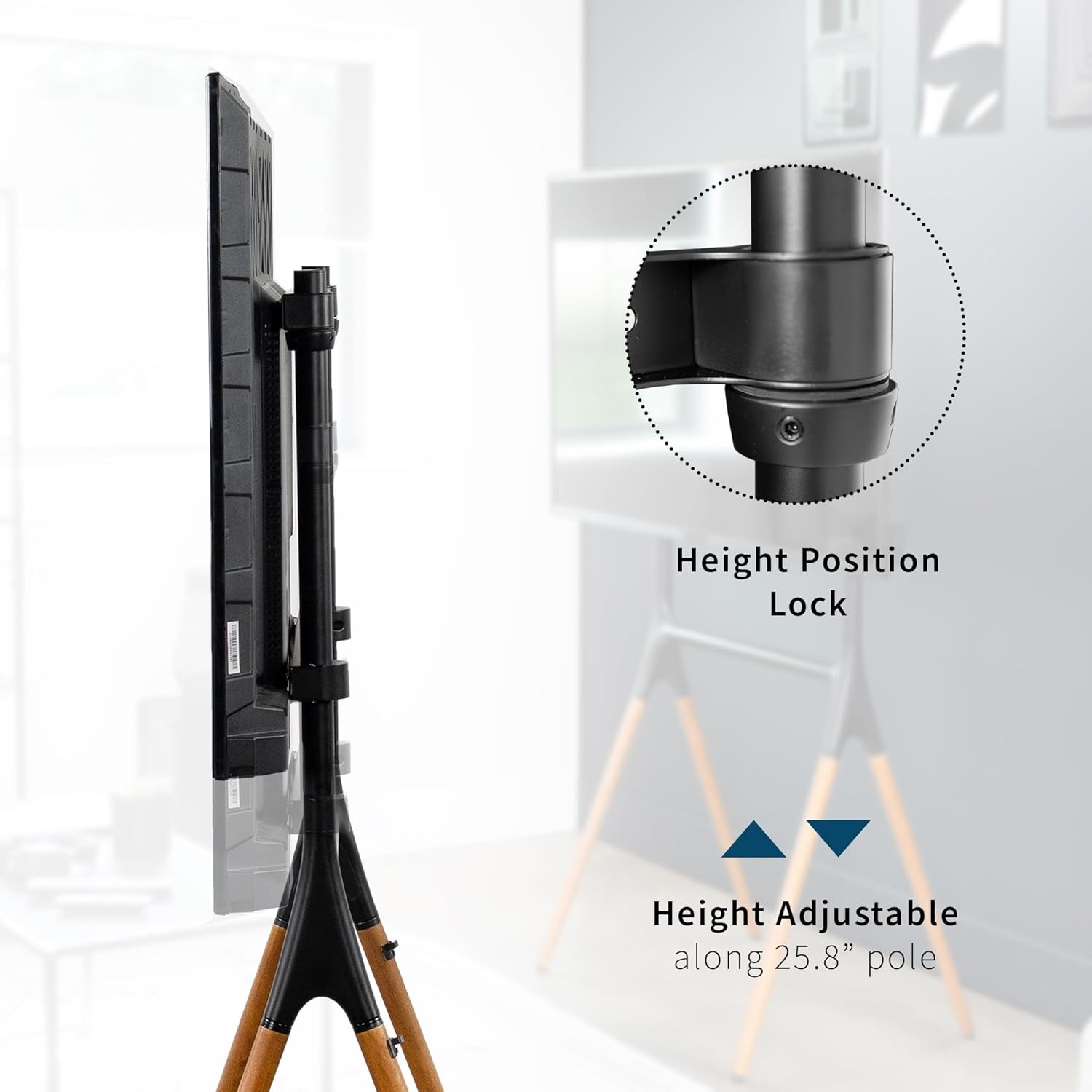 image:imageVIVO Artistic Easel 45 to 65 inch LED LCD Screen Studio TV Display Stand Adjustable TV Mount with Swivel and Tripod Base Black Bracket Dark Walnut Legs STANDTV65ABlack Treated Wood