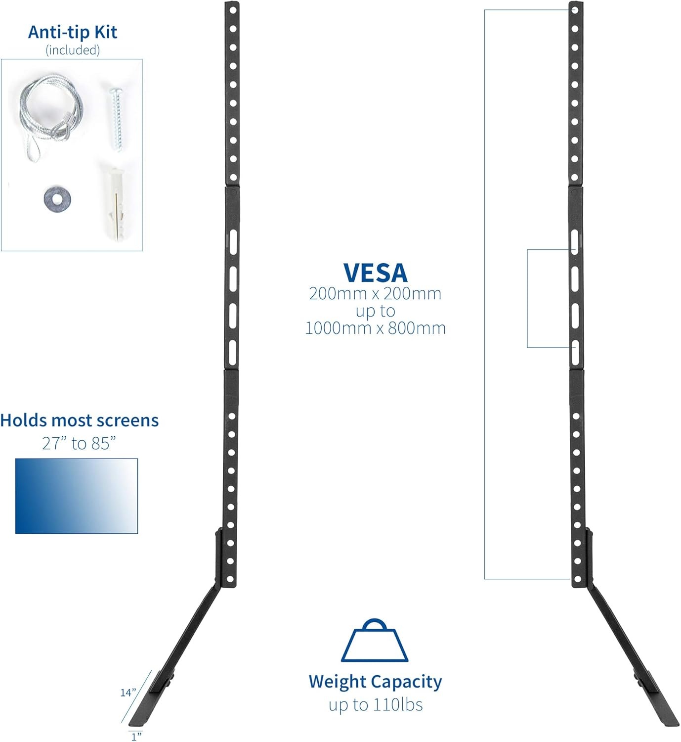 image:imageVIVO Extra Large TV Tabletop Stand for 27 to 85 inch LCD Flat Screens Mount Base with VESA up to 1000x600mm STANDTV01T