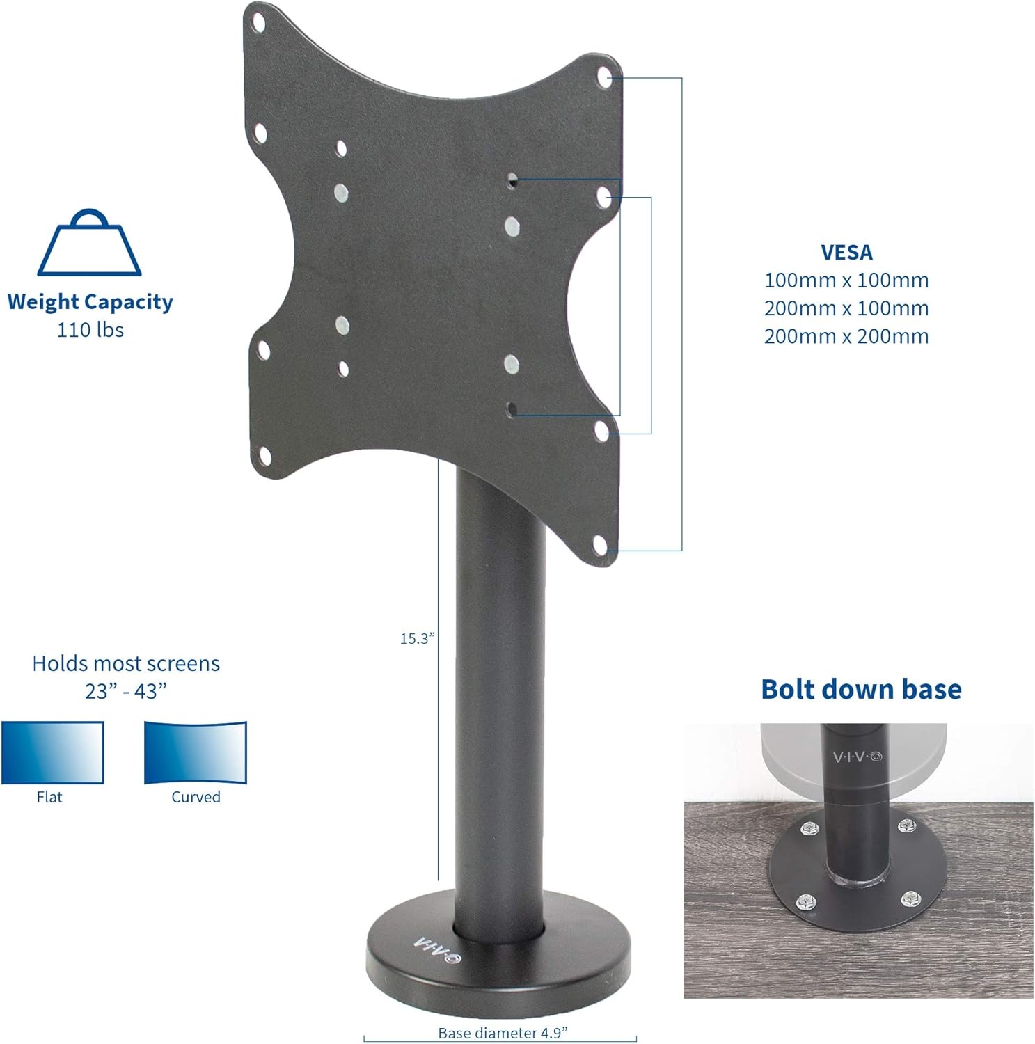image:imageVIVO Swivel BoltDown TV Stand for 32 to 55 inch Screens Desktop VESA Mount Sturdy Tabletop TV Display STANDTV00M42343 screens