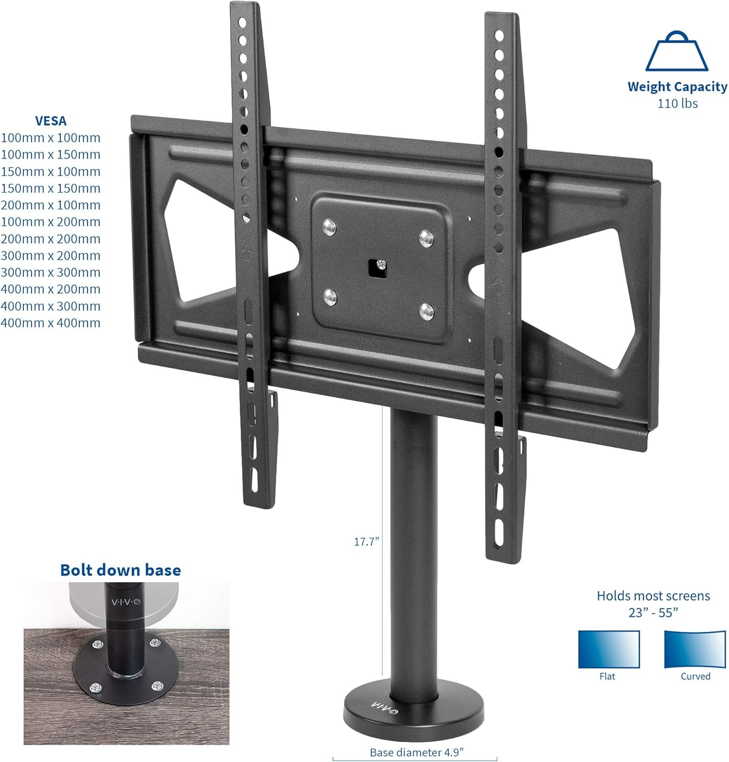image:imageVIVO Swivel BoltDown TV Stand for 32 to 55 inch Screens Desktop VESA Mount Sturdy Tabletop TV Display STANDTV00M43255 screens