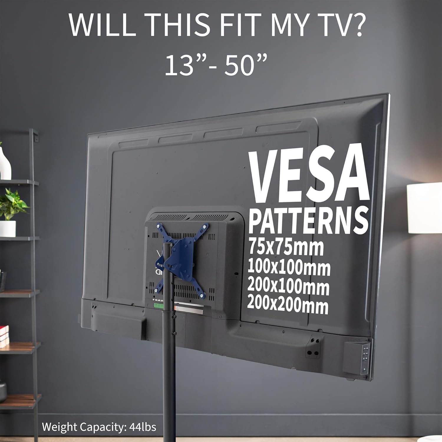image:imageVIVO TV Floor Stand for 13 to 50 inch Screens up to 44 lbs LCD LED OLED 4K Smart Flat Curved Monitor Panels Max VESA 200x200 Extra Tall Pole for Treadmills and Ellipticals Black STANDTV1713 to 50 Screens