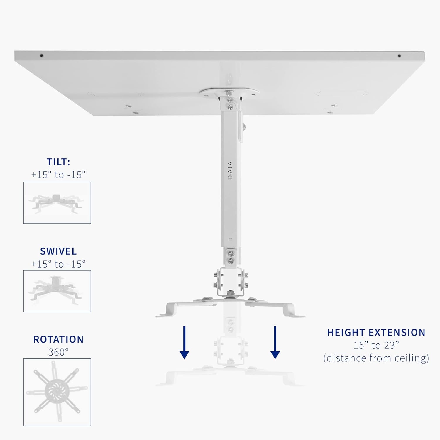 image:imageVIVO Universal Adjustable 2 x 2 feet Drop Ceiling Extending Projector Mount Suspended Dropin Ceiling Tile Projection Mounting Kit for Office Home or School White MOUNTVP08DP23 Drop