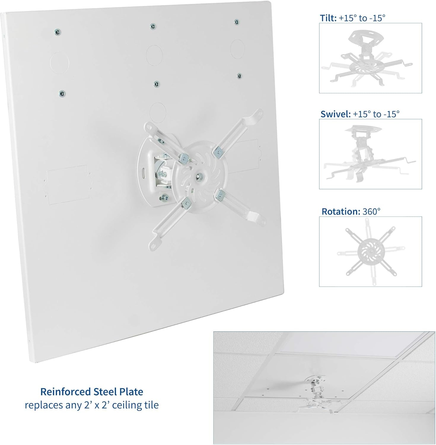 image:imageVIVO Universal Adjustable 2 x 2 feet Drop Ceiling Extending Projector Mount Suspended Dropin Ceiling Tile Projection Mounting Kit for Office Home or School White MOUNTVP08DP6 Drop