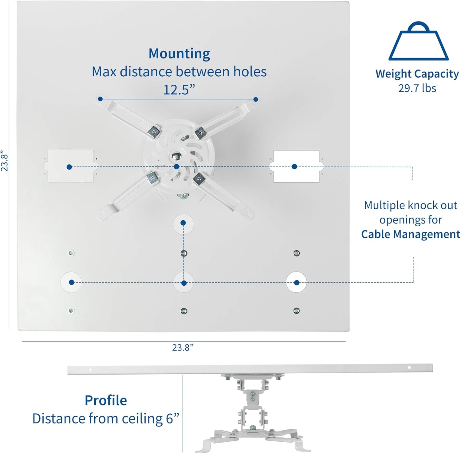 image:imageVIVO Universal Adjustable 2 x 2 feet Drop Ceiling Extending Projector Mount Suspended Dropin Ceiling Tile Projection Mounting Kit for Office Home or School White MOUNTVP08DP6 Drop