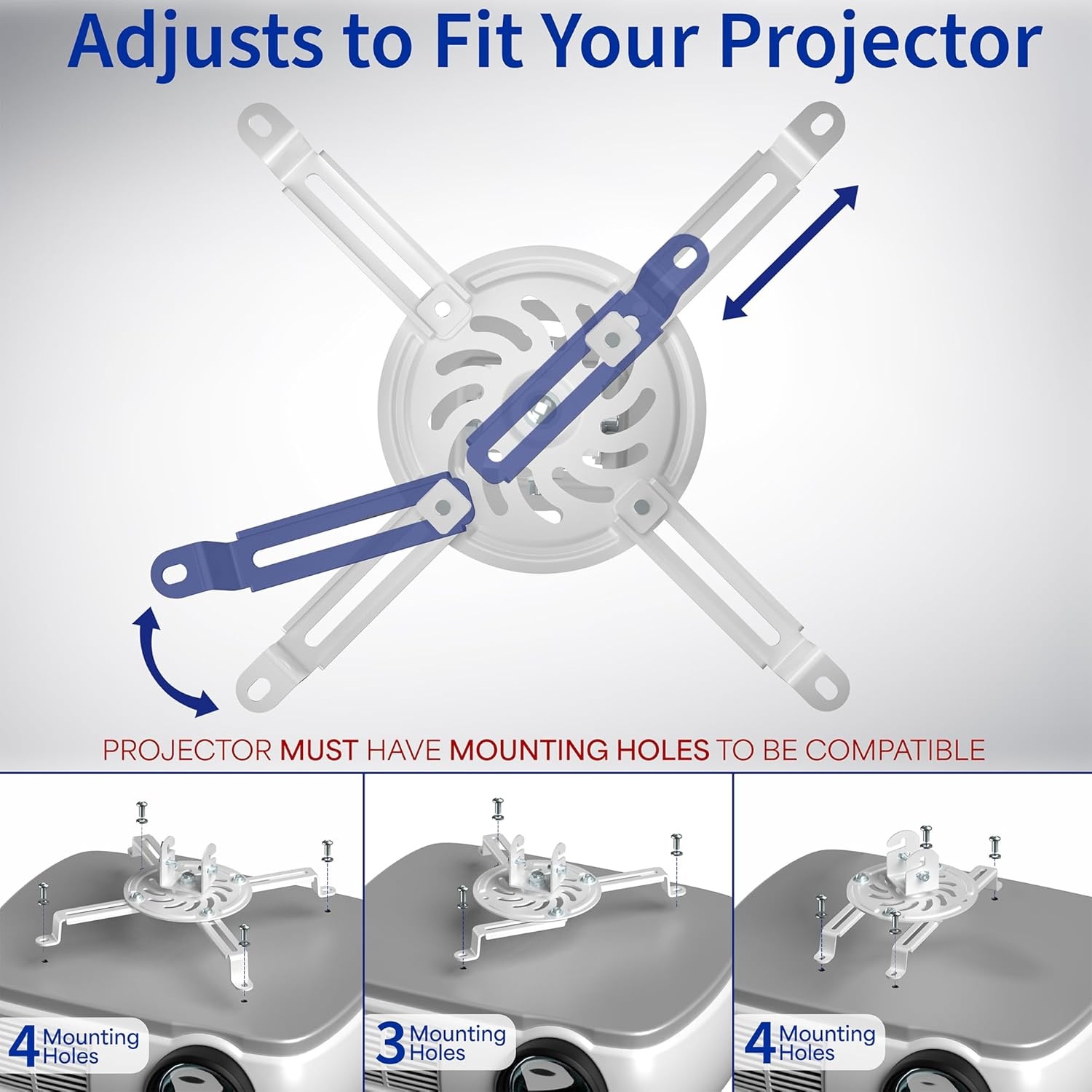image:imageVIVO Universal Adjustable 2 x 2 feet Drop Ceiling Extending Projector Mount Suspended Dropin Ceiling Tile Projection Mounting Kit for Office Home or School White MOUNTVP08DP6 Drop