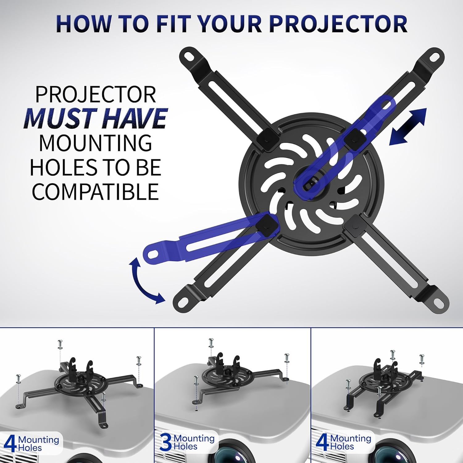 image:imageVIVO Universal Adjustable Ceiling Projector Projection Mount Extending Arms Mounting Bracket White MOUNTVP01WBlack