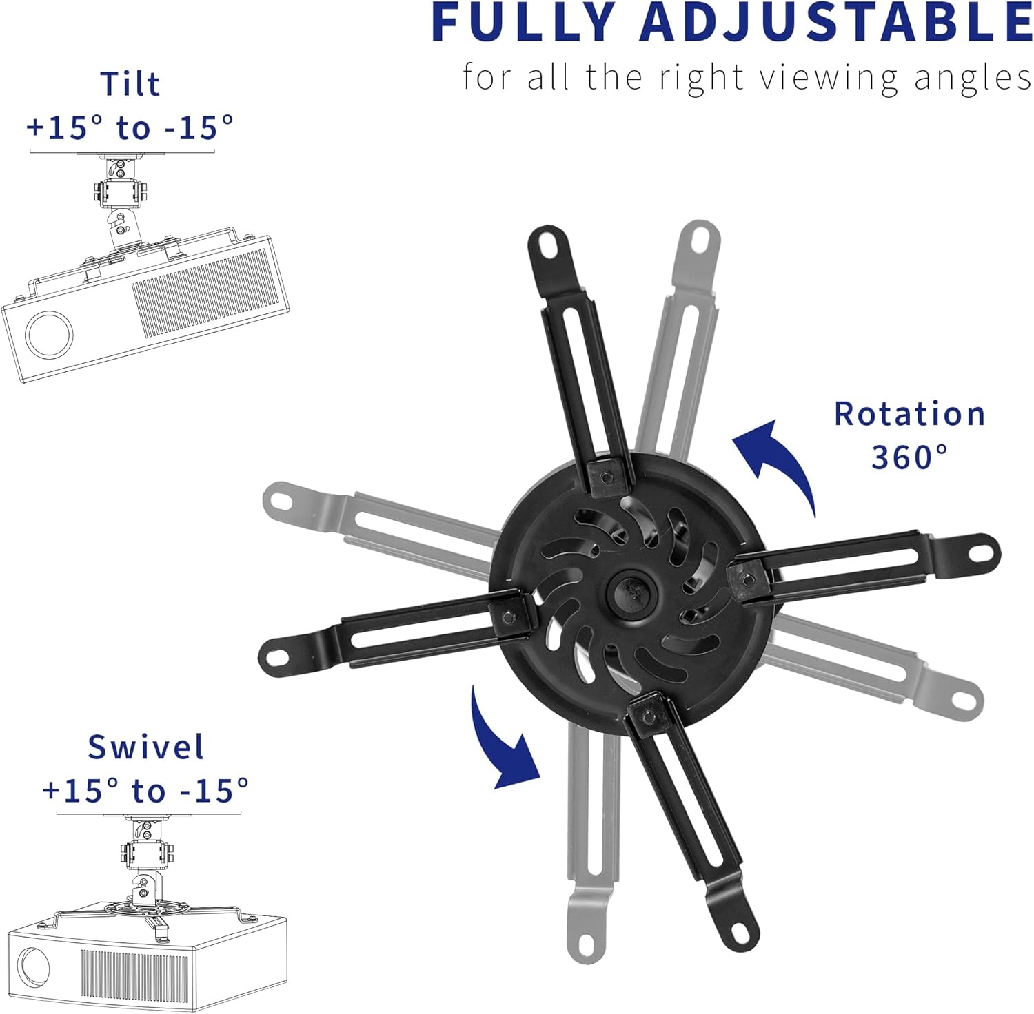 image:imageVIVO Universal Adjustable Ceiling Projector Projection Mount Extending Arms Mounting Bracket White MOUNTVP01WBlack